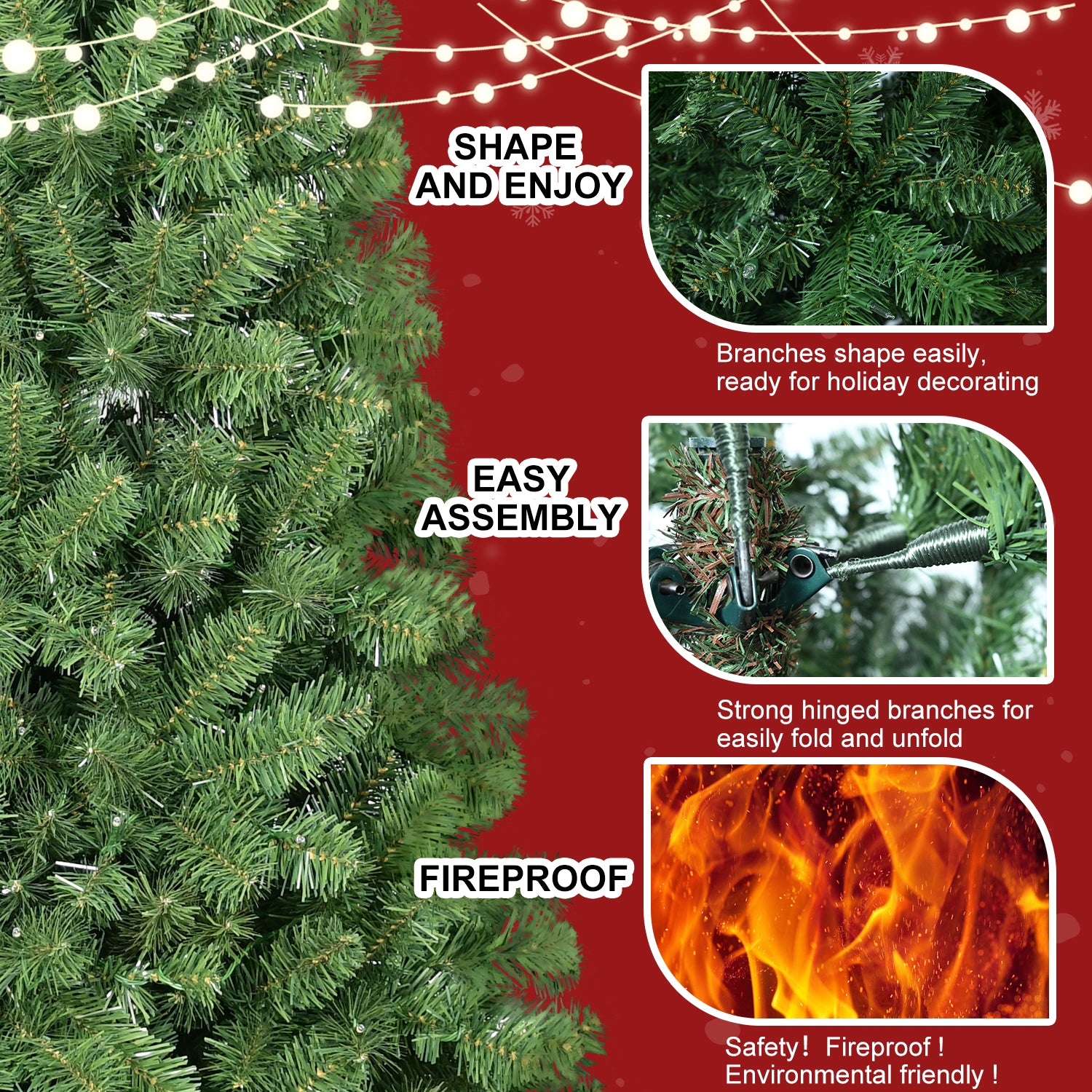 PAPROOS Christmas Tree, 6FT Hinged Artificial Christmas Tree with 760 Lush Tips, Unlit PVC Xmas Tress with Memory Wire, Metal Base, Easy Setup, Christmas Tree for Indoor Holiday Decor, Green