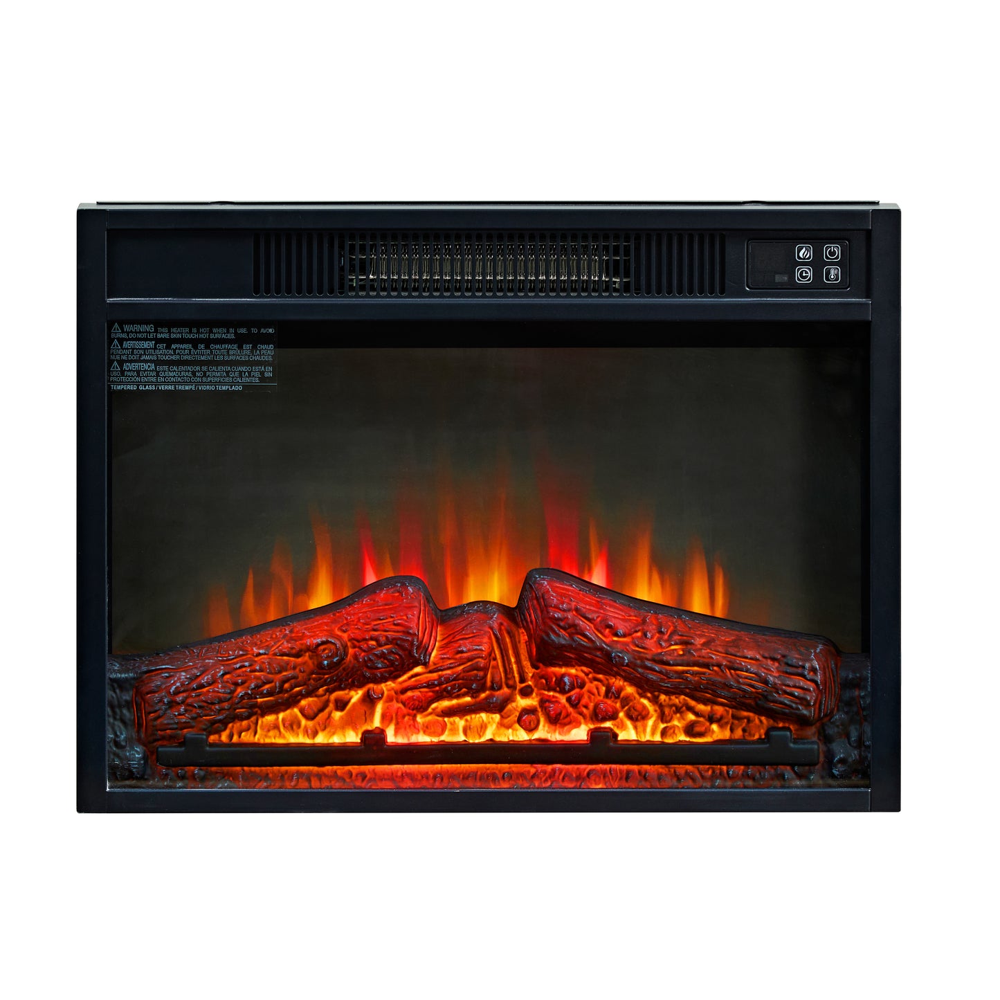23 Inch Electric Fireplace Insert Heater, PAPROOS Freestanding & Recessed Fireplace Heater with Log Set, Realistic Flame, Electric Fireplace without Control, 1400W, Antique Black