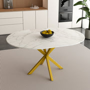 PAPROOS Extendable Dining Table for 4-6, 60'' Expandable Round Dining Room Table with Metal Legs, Faux Marble Kitchen Table for Small Places, Breakfast Nook