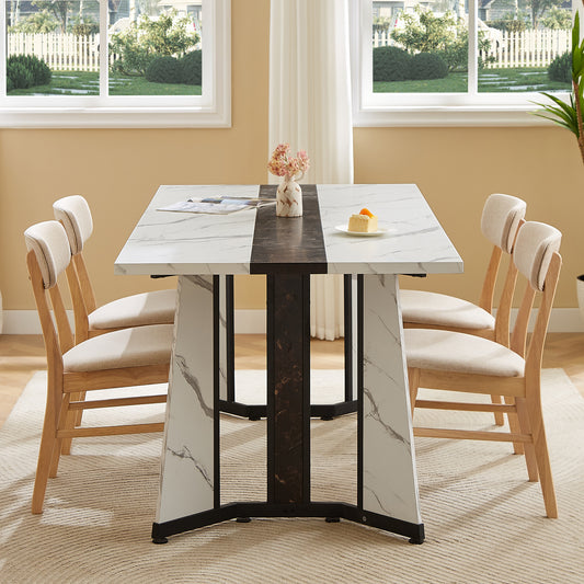 71 inch Large Rectangular Dining Table for 6-8 People, Paproos Faux Marble Dining Room Table with Adjustable Metal Leg, Wood Kitchen Table for Dining Room, Gathering