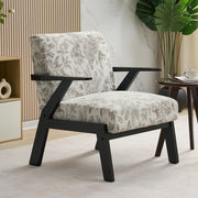 PAPROOS Mid-Century Modern Accent Chair, Fabric Upholstered Arm Chair with Wood Frame, Comfy Reading Lounge Arm Chair for Living Room Bedroom, Floral