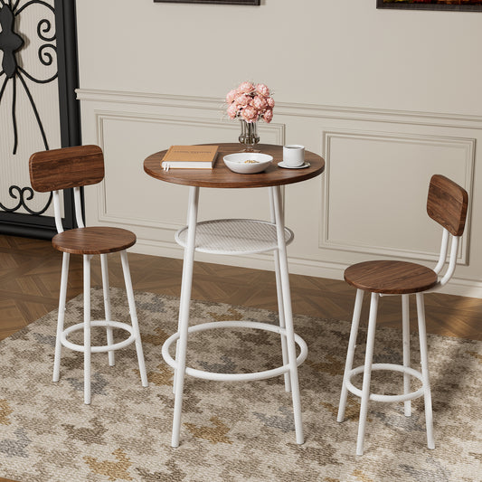 Piece Counter Height Dining Set, Paproos 23" Round Bar Table and 2 Bar Stools, Pub Table with Storage Rack, Bar Stools with Backrest, Industrial Bar Table Set for Kitchen Breakfast Nook