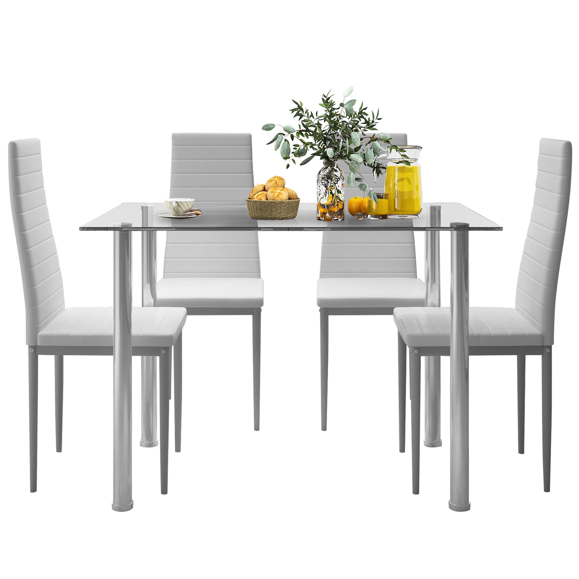 PAPROOS Dining Table Set for 4, Modern 5-Piece Kitchen Table Set with Marble Top and Faux Leather Upholstery Chairs