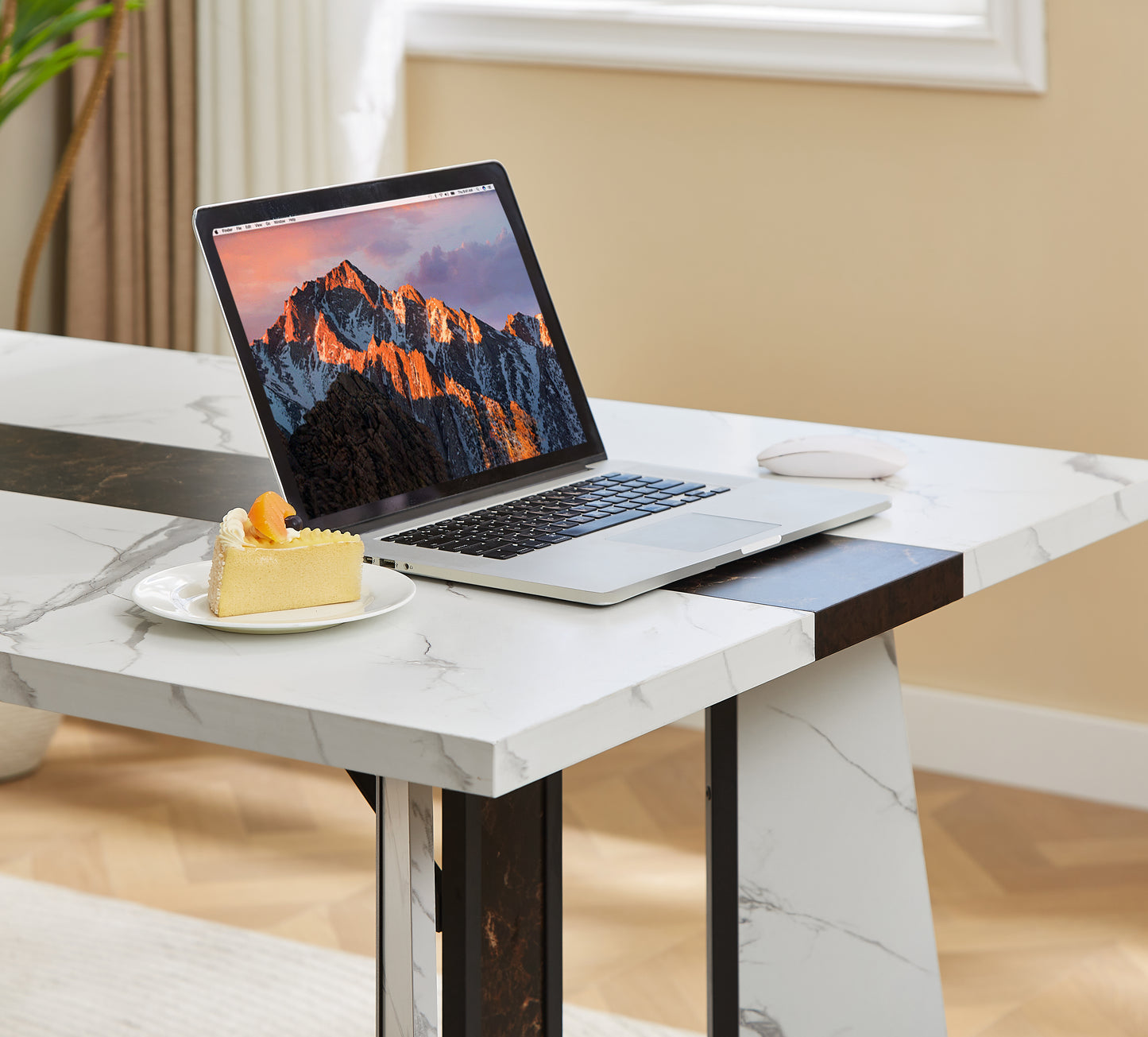 71 inch Large Rectangular Dining Table for 6-8 People, Paproos Faux Marble Dining Room Table with Adjustable Metal Leg, Wood Kitchen Table for Dining Room, Gathering