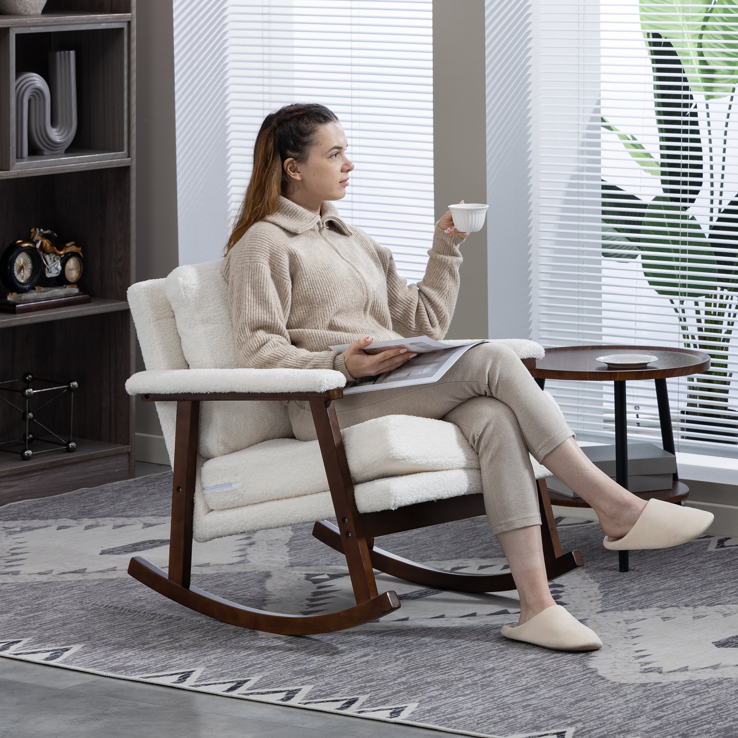 Paproos Rocking Chair, Paproos Velvet Upholstered Rocker Chair, Glider Rocker Accent Chair with Cushion, Rocking Chair for Nursery, Armchair Reading Chair for Living Room Bedroom