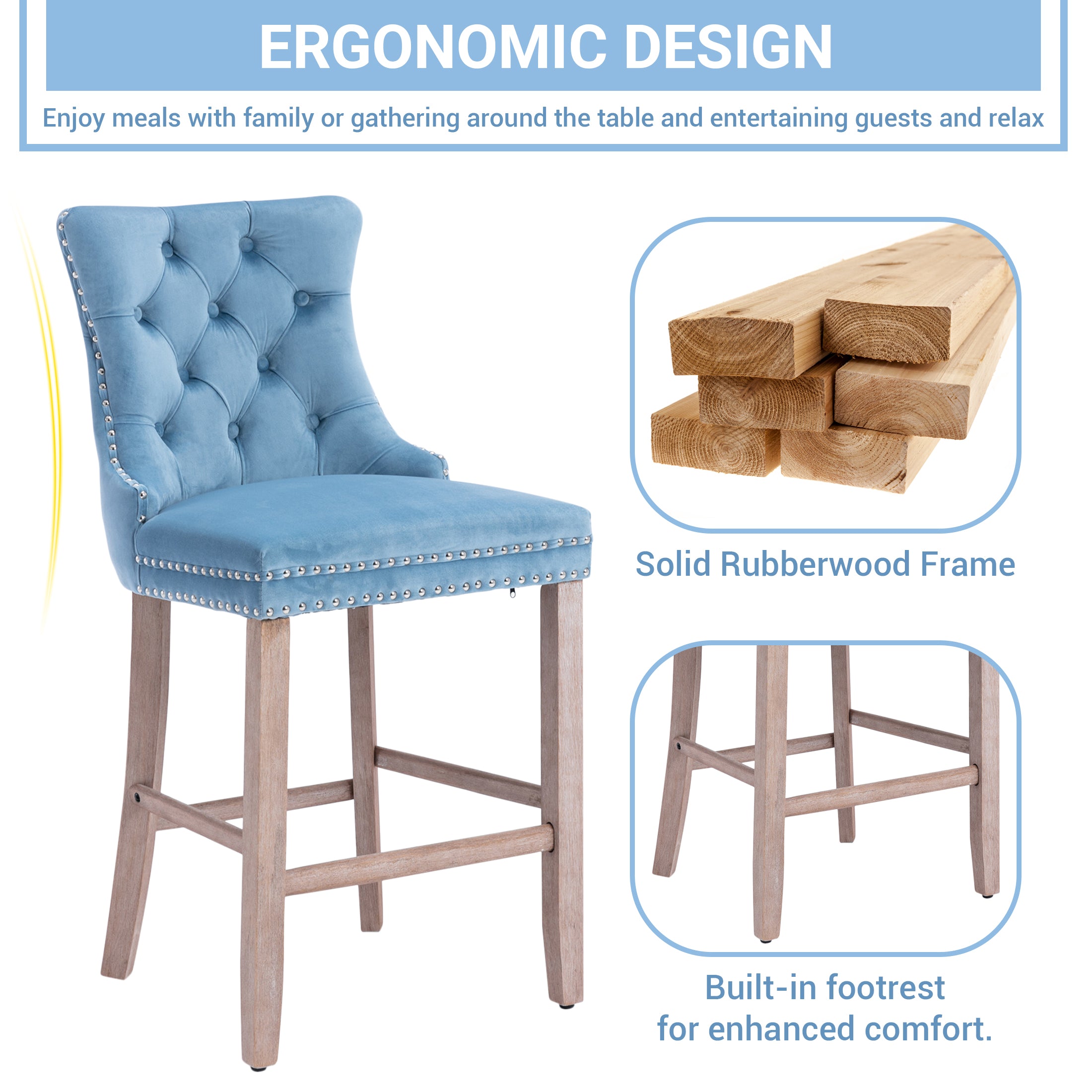 PAPROOS Upholstered Bar Stools Set of 2