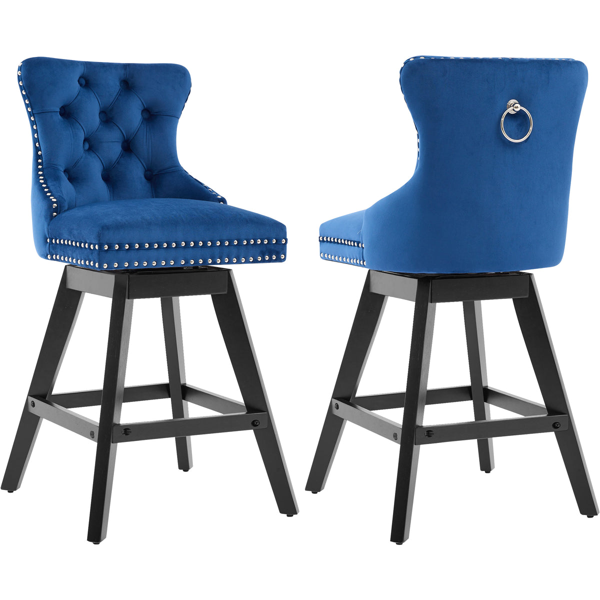 Swivel Bar Stools Set of 2, Velvet Counter Height Bar Stools with Back, Swivel Dining Chair with Button Tufted and Wooden Legs, Kitchen Chair Counter Stools for Kitchen Island