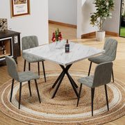 PAPROOS Dining Table Set for 4, 5-Piece Kitchen Table Set with Faux Marble Tabletop and 4 Velvet Upholstered Chairs, Square Kitchen Table and Chairs, Small Dining Set for Dining Room, White+Gray