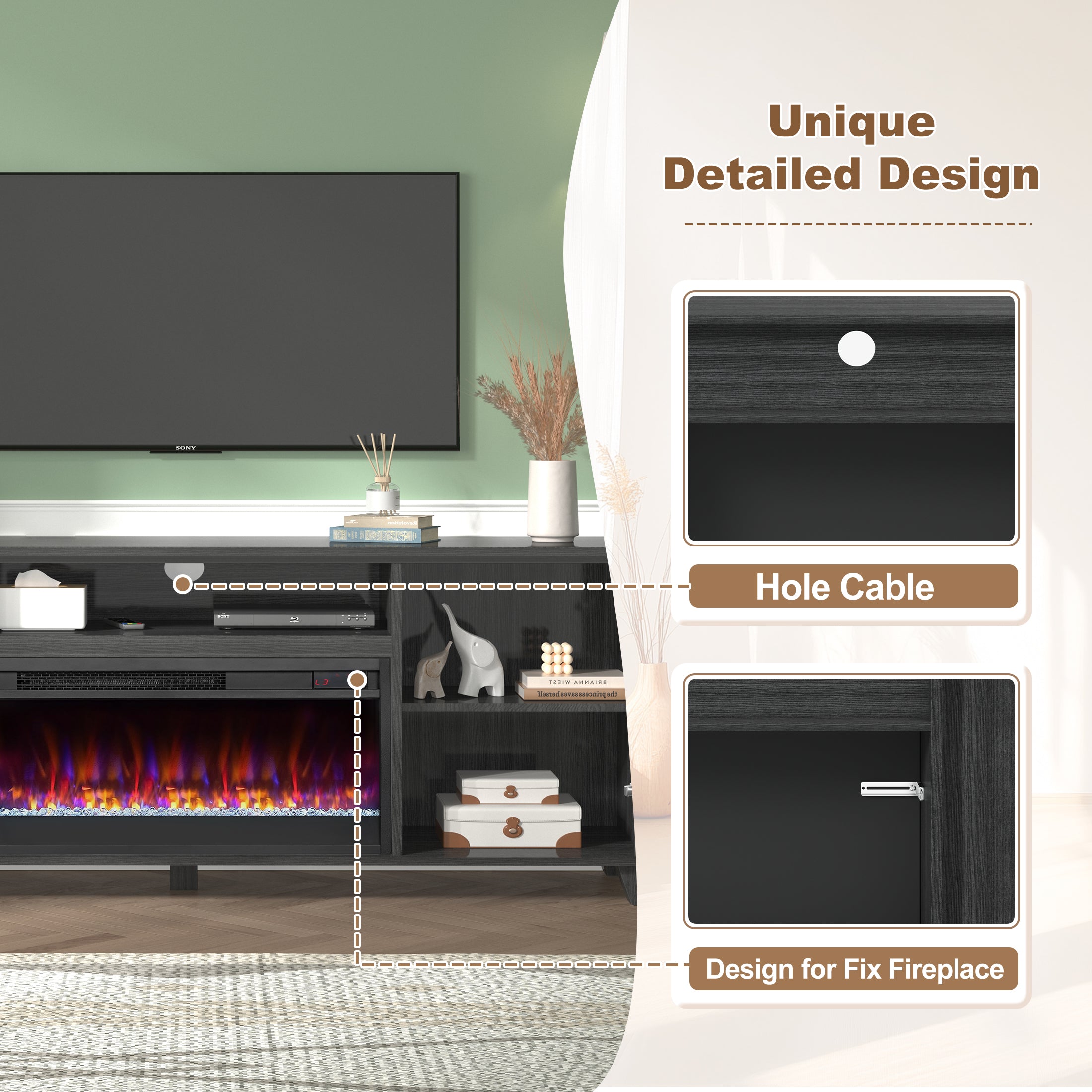 PAPROOS Fireplace TV Stand