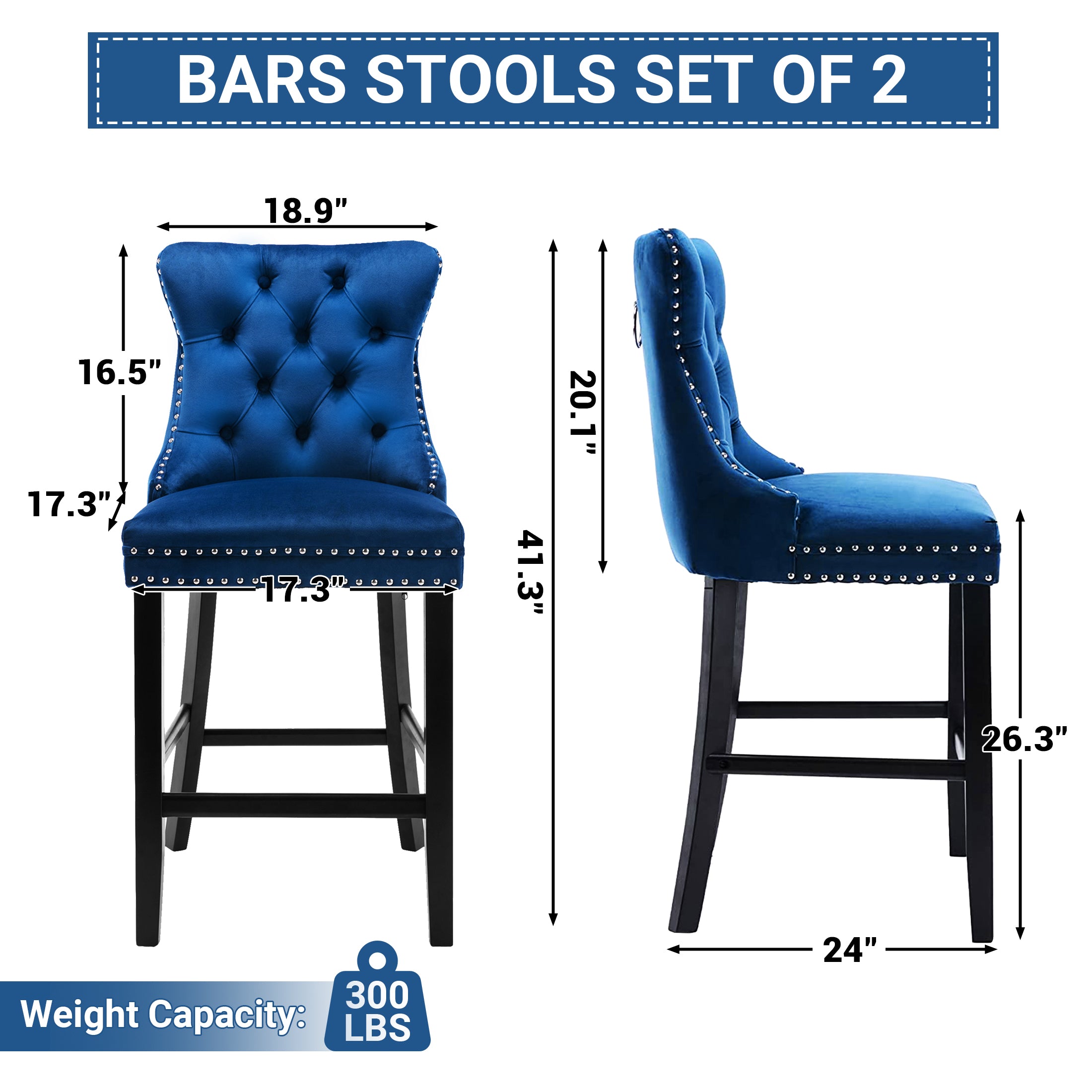 PAPROOS Upholstered Bar Stools Set of 2