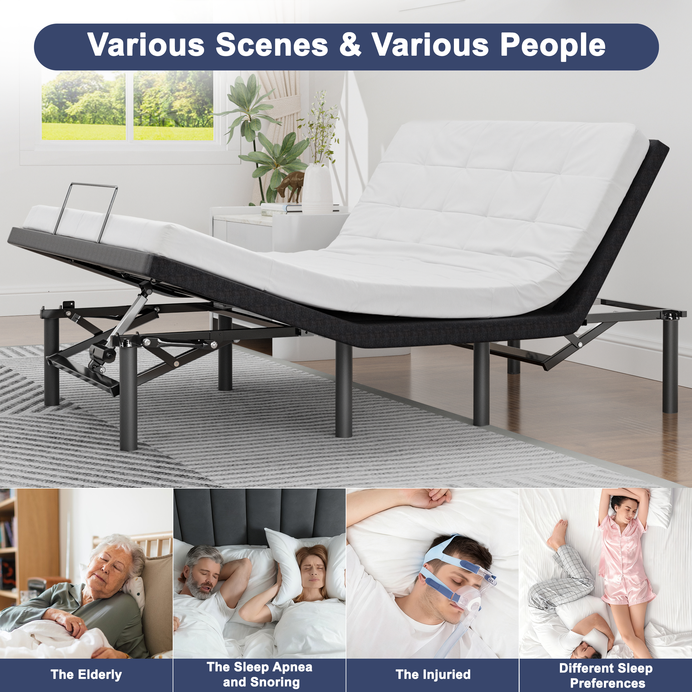 Paproos Electric Adjustable Bed Frame Queen, Metal Power Bed Base Frame with Independent Head & Foot Incline, Power Adjustable Platform Bed with Wired Control, Zero Gravity, 4 Motor, Easy Assembly
