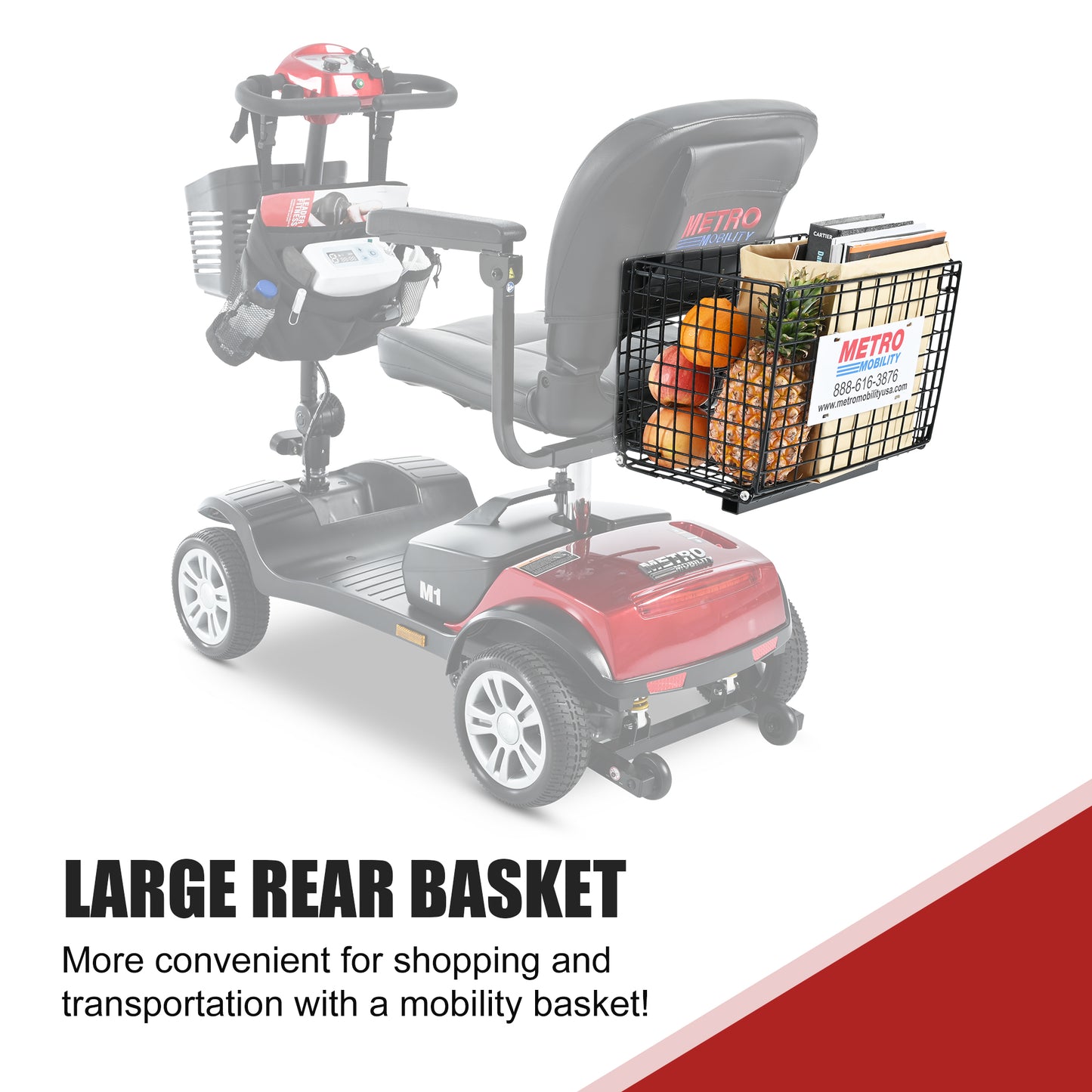 PAPROOS 4 Wheel Mobility Scooter for Seniors, Durable Heavy Duty Folding Power Wheelchair with Lights and Basket for Travel, 330lbs, Red