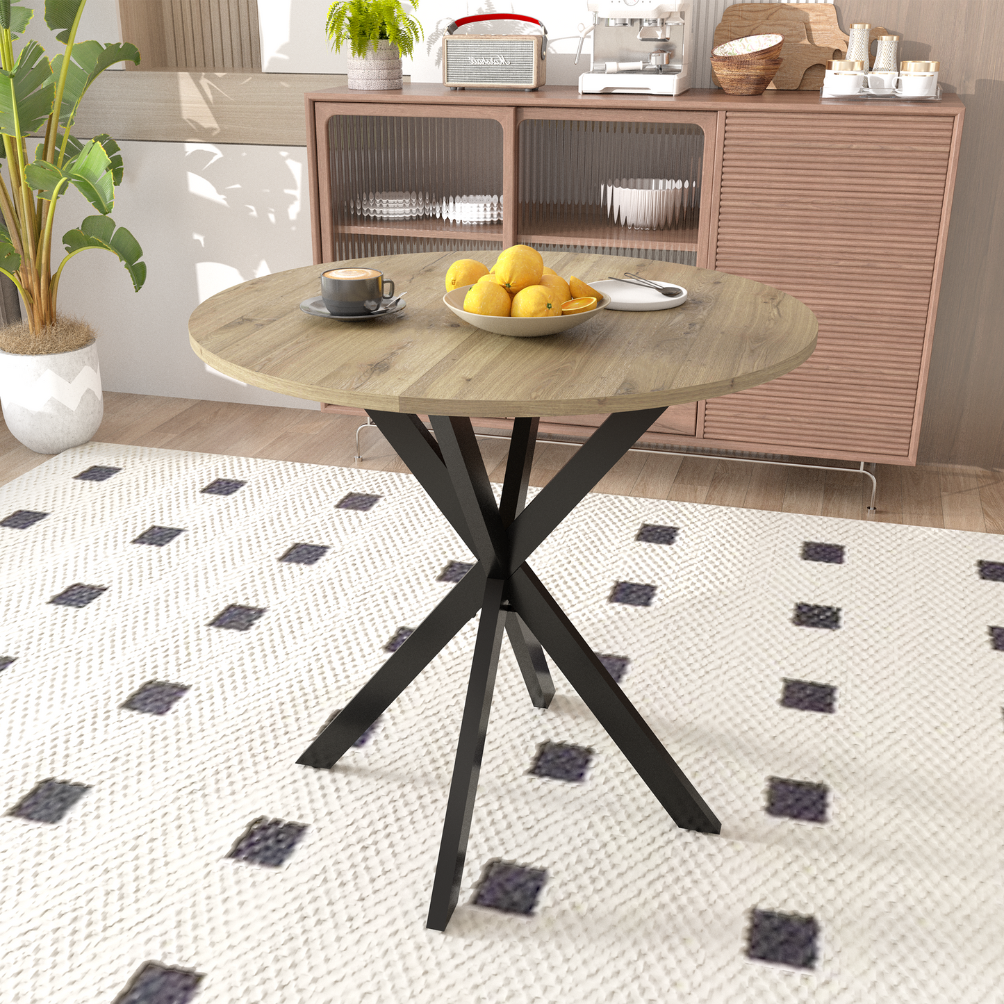PAPROOS 31" Round Dining Table for 4, Kitchen Table, Dining Room Table with Thickened Wooden Tabletop and Metal Legs