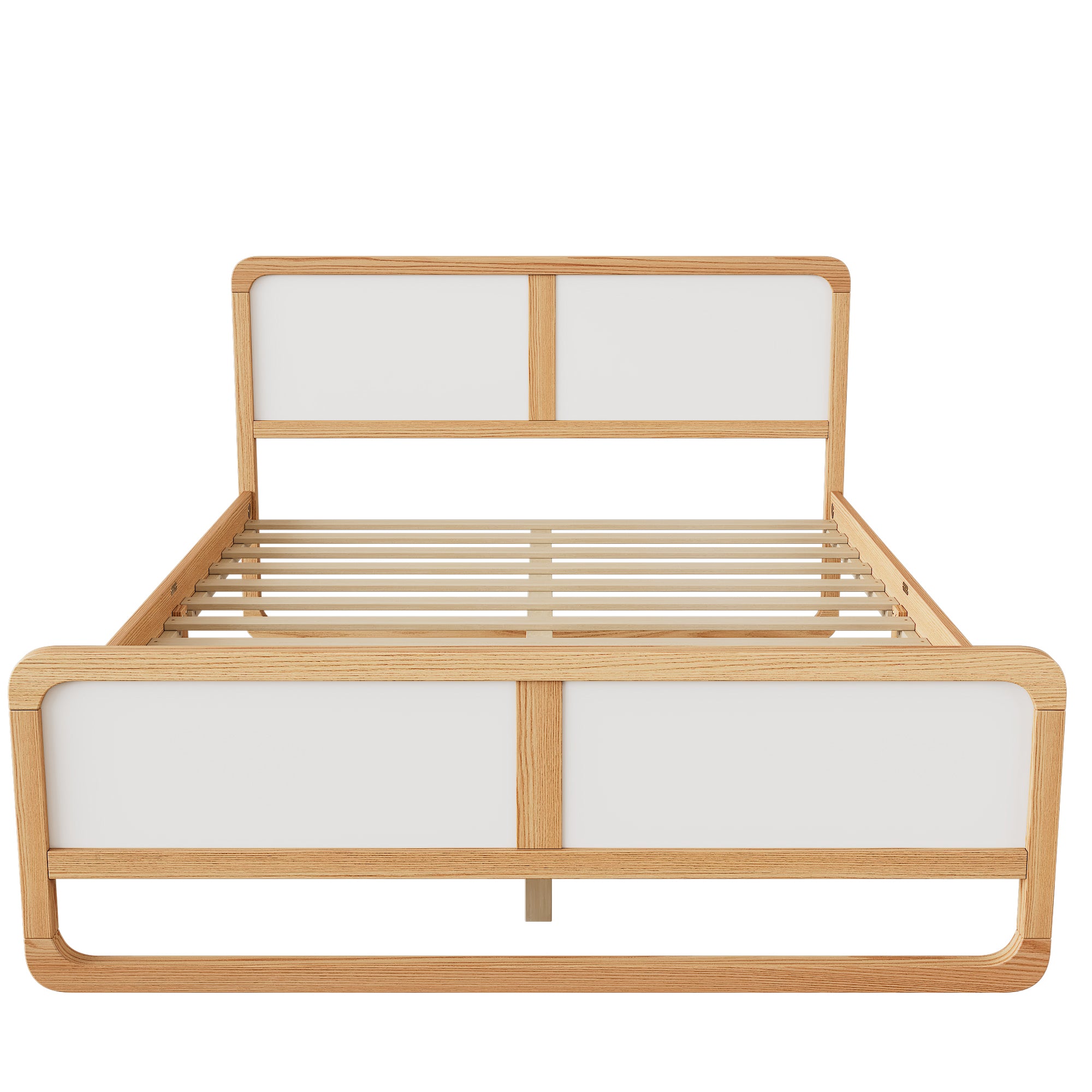 PAPROOS Queen Platform Bed Frame, Solid Wood Bed Frame with Headboard, Modern Queen Size Bed with Slats, No Box Spring Needed, White/Walnut