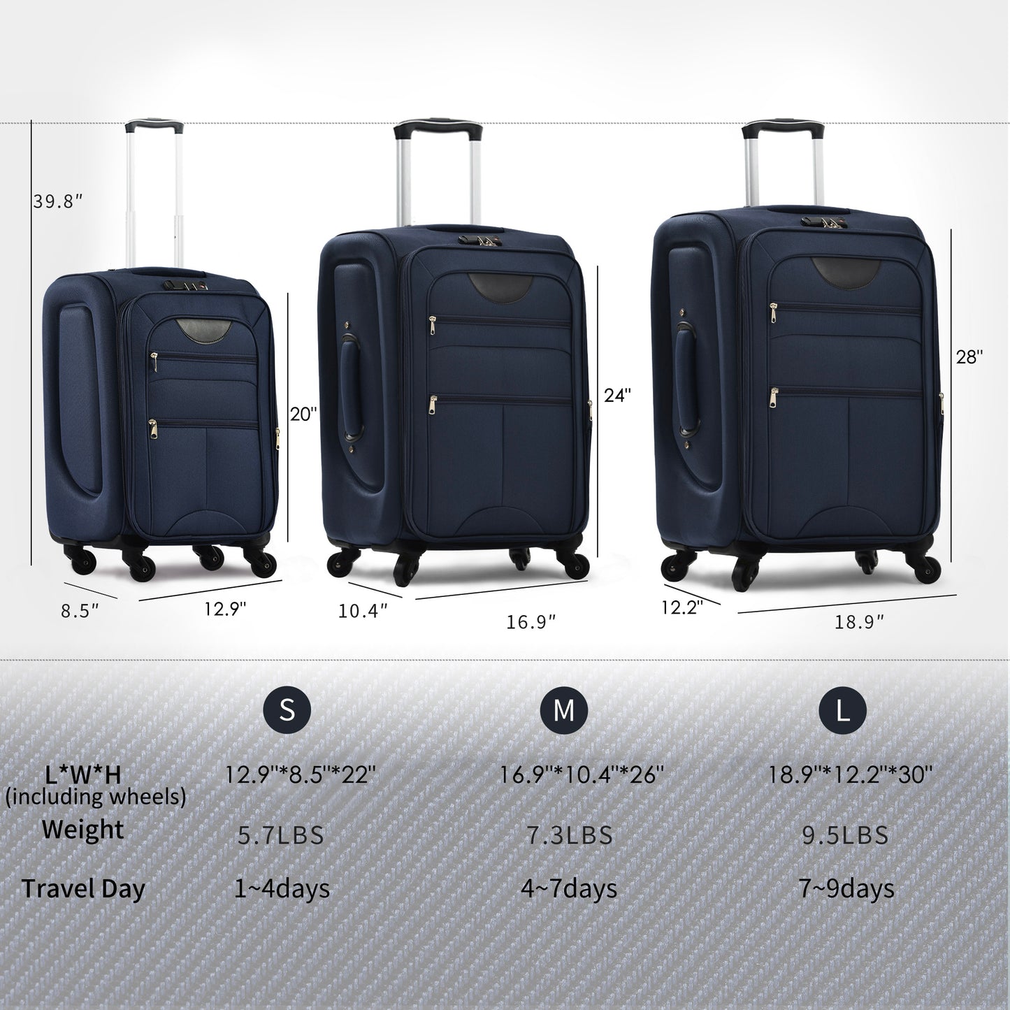 PAPROOS 3-Piece Luggage Set (20"/24"/28"), Softside Lightweight Suitcase with TSA-Lock and Spinner Wheels, Expandable Travel Luggage with Front Pocket for School, Travel