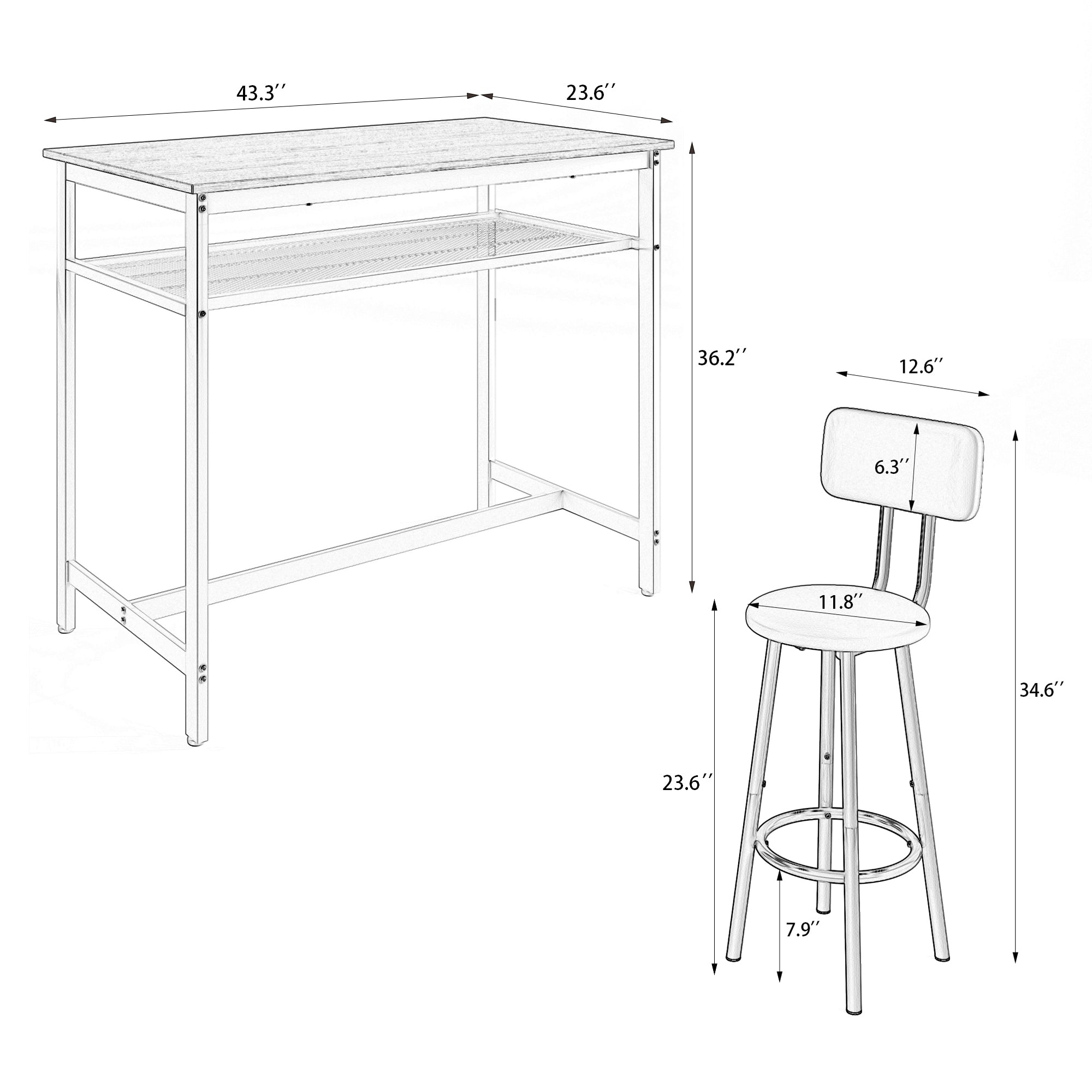PAPROOS 5 Piece Dining Table Set, Counter Height Bar Table and Bar Stools Set with Storage Rack,Kitchen Table Set for Dining Room, Breakfast Nook
