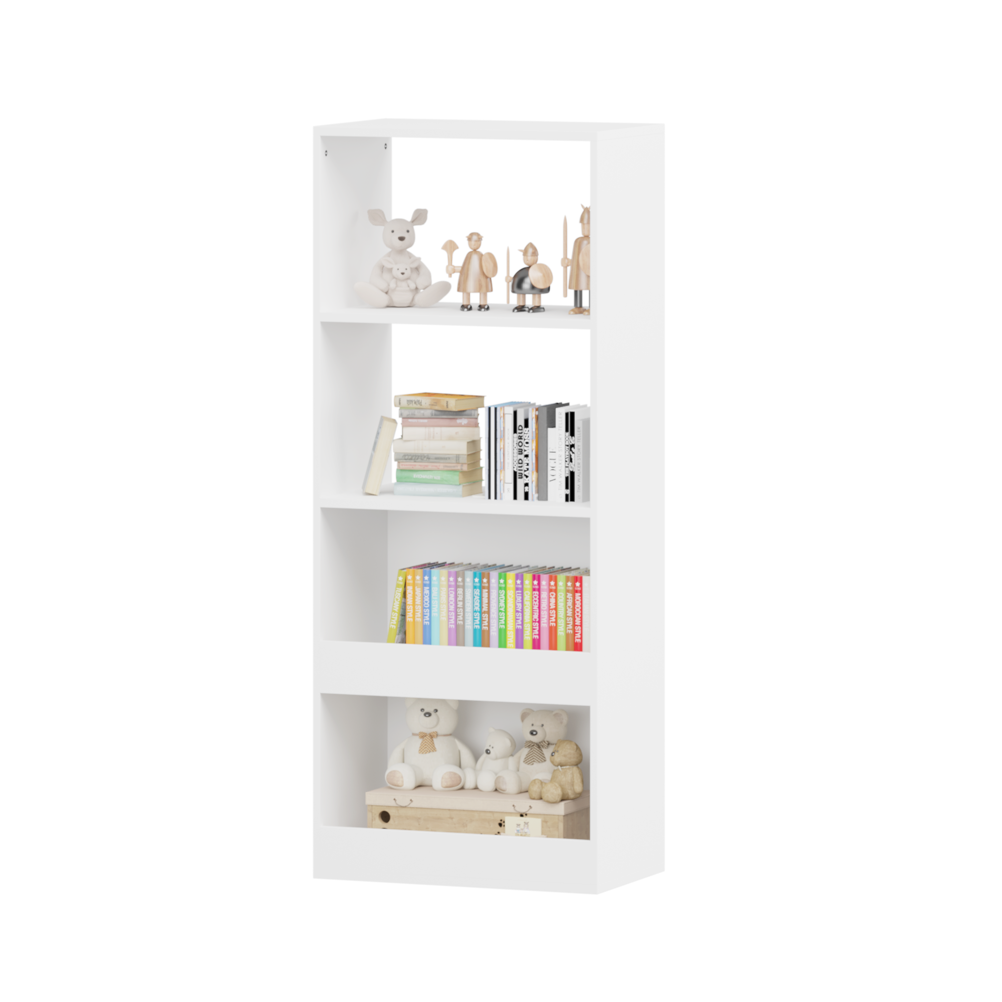 4 Tier Kids Bookshelf, Wood Bookshelf for Kids, Modern Kids Book Rack, Toy Storage Organizer for Playroom, Bedroom, Classroom, White