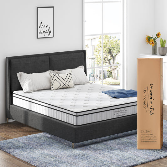 Twin Mattress, PAPROOS 10 Inch Hybrid Mattress in a Box, Individual Pocket Spring Mattress with Full Support, Cool Twin Size Mattress with Breathable Knitted Fabric, Medium Firm, CertiPUR-US, White