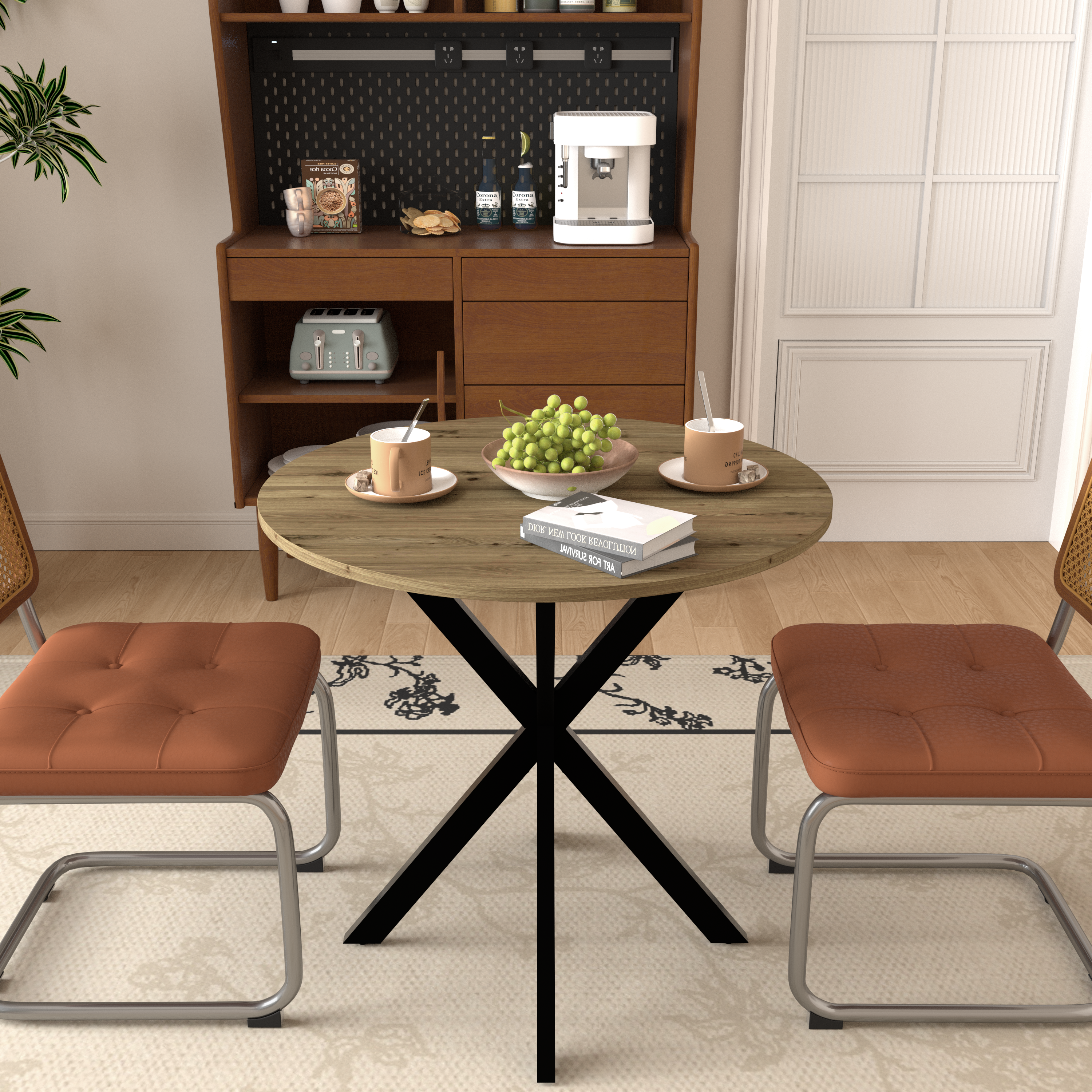 PAPROOS 31" Round Dining Table for 4, Kitchen Table, Dining Room Table with Thickened Wooden Tabletop and Metal Legs