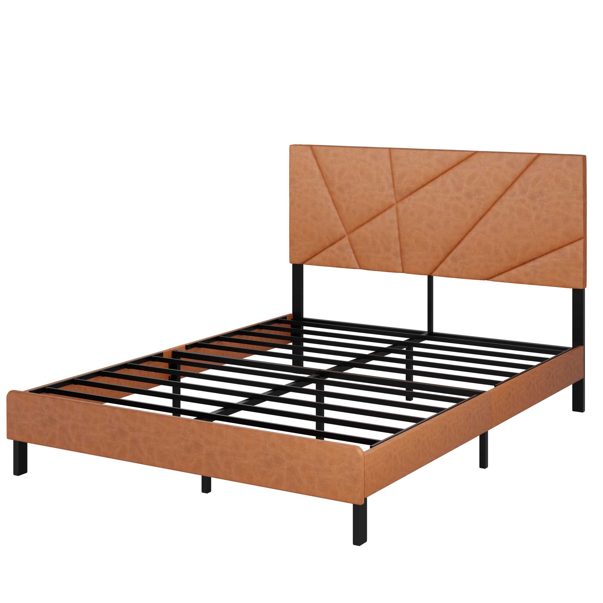 PAPROOS Queen Size Bed Frame with Upholstered Headboard, Metal Platform Bed Frame with Under-Bed Storage, Modern Queen Bed Frame for Adults, Teens, No Box Spring Needed, Holds 800lbs, Vintage Brown