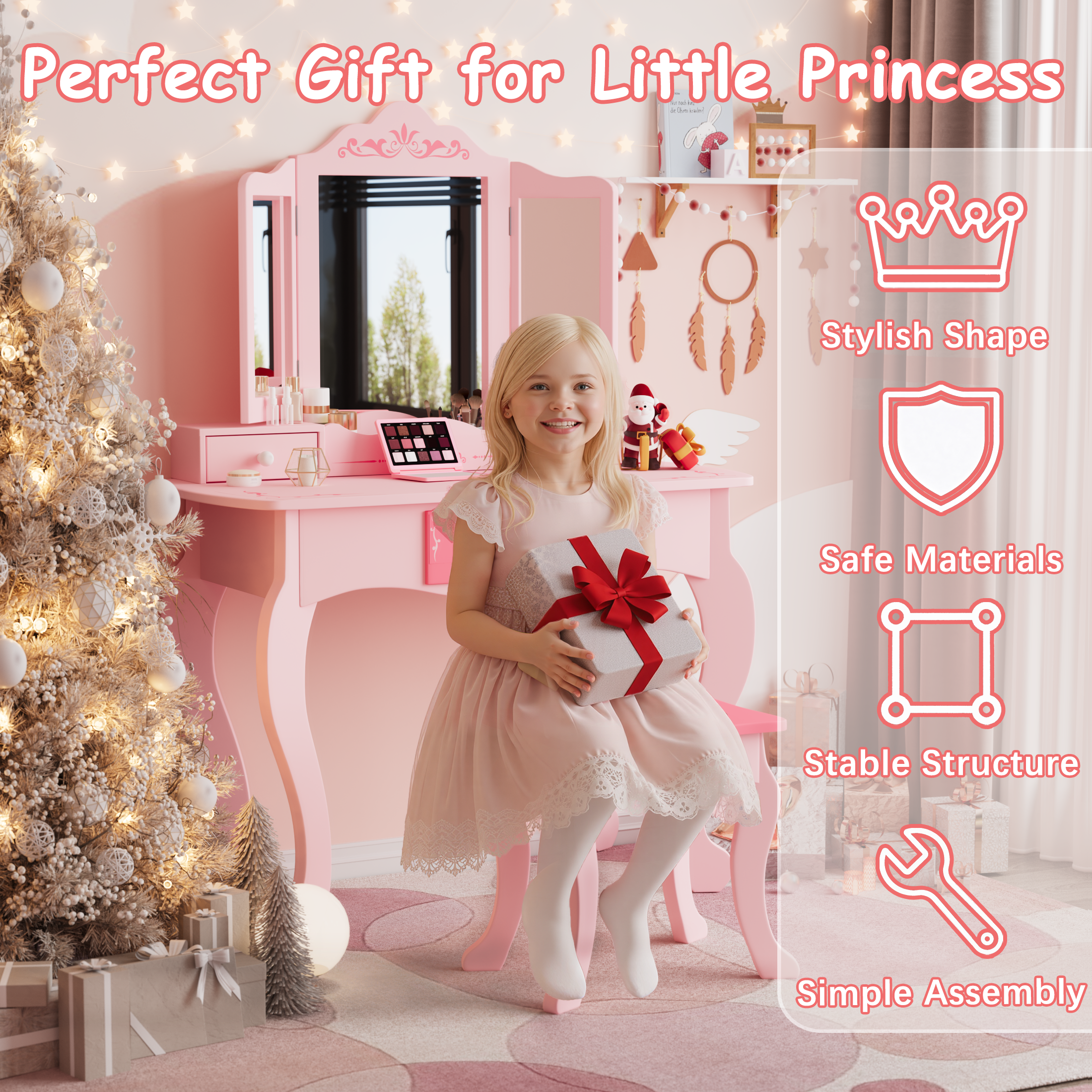 PAPROOS Kids Vanity with Mirrors