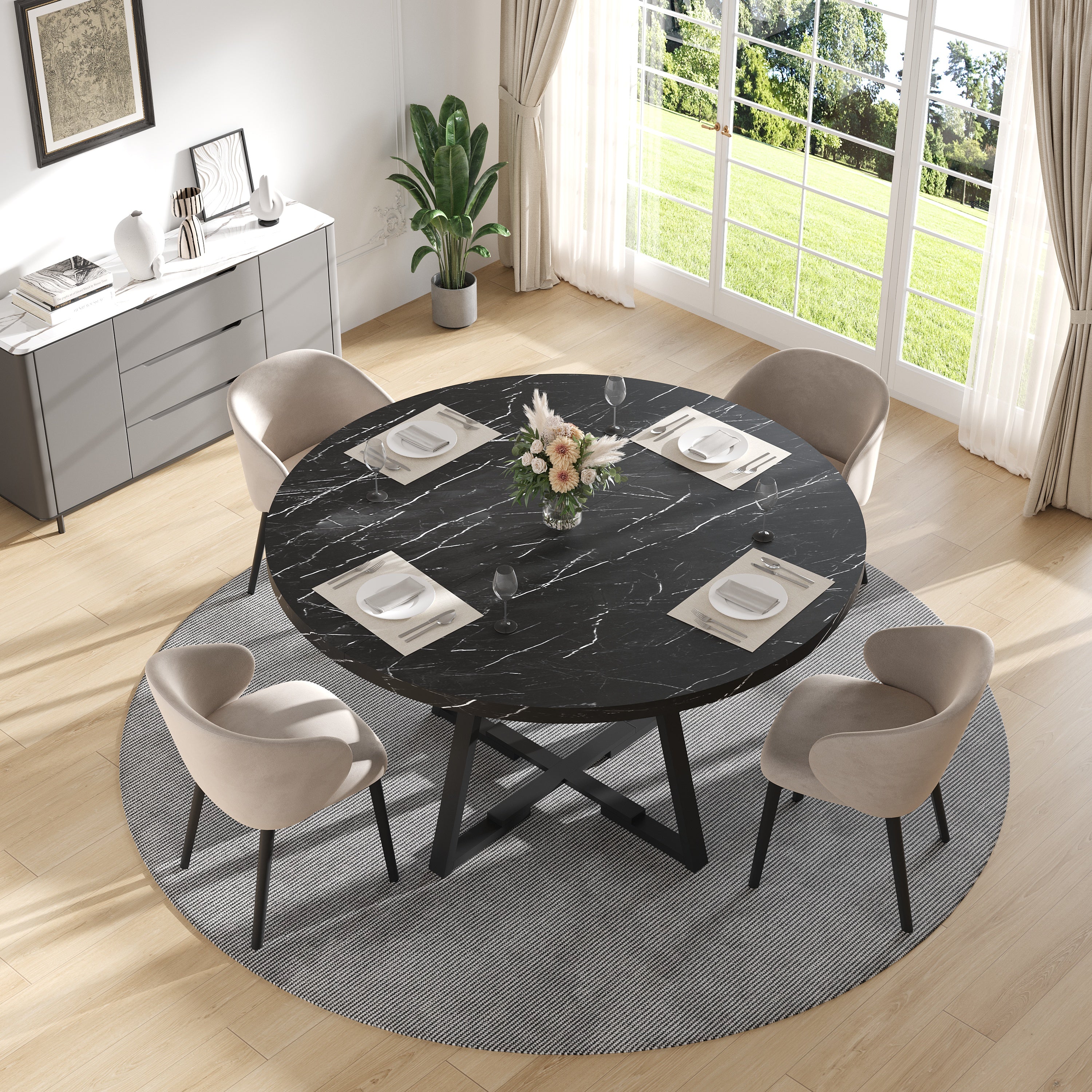 PAPROOS 43''Round Faux Marble Dining Table