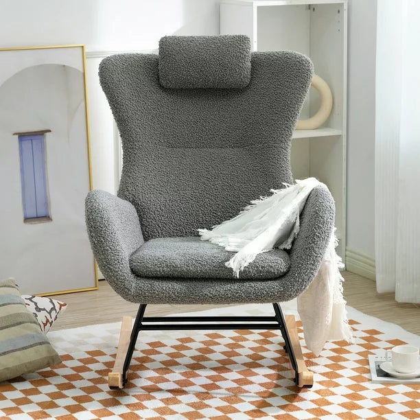 paproos Modern Velvet Nursery Rocking Chair, Accent Rocker Chair with High Backrest for Baby Nursery Kids, Accent Glider Rocker for Living Room Bedroom Playroom