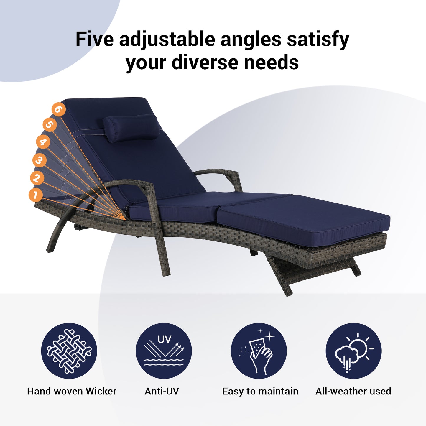 Outdoor Chaise Lounge Chair Set of 2, Rattan Patio Chaise Lounge Chair with Cushion and Arms, Modern 5-Positions Adjustable Outdoor Lounger Recliner for Poolside, Garden, Backyard, Light Gray