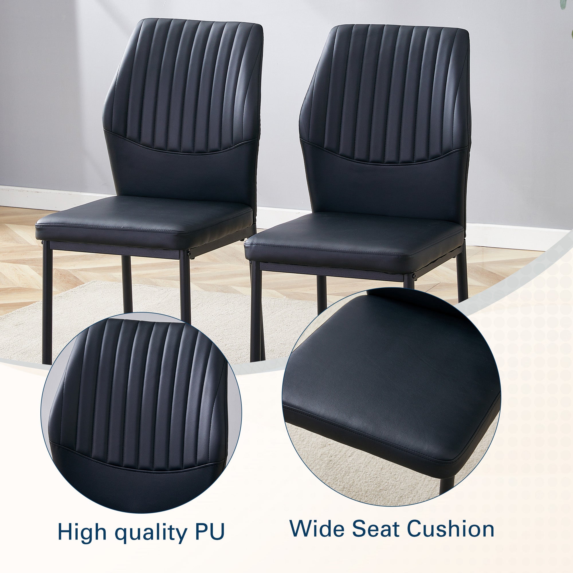 Dining Chairs Set of 4, Paproos PU Leather Upholstered Dining Chairs, Mid Century Accent Chair Side Chair with High Backrest and Metal Legs, Dining Kitchen Living Room