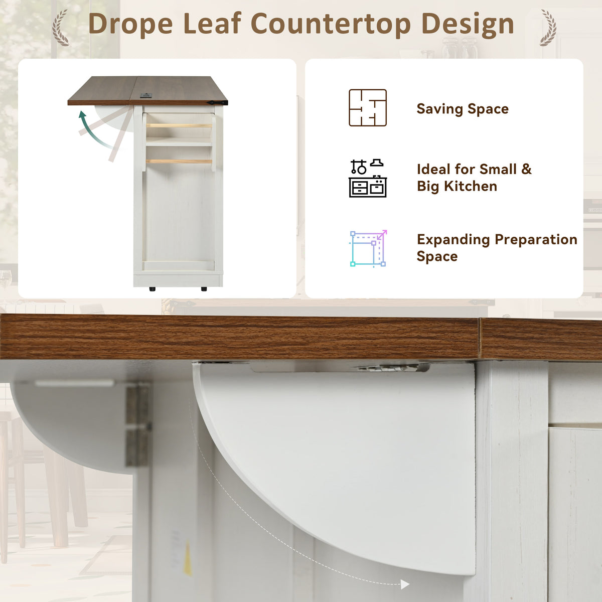 Kitchen Island with Storage, PAPROOS 54" Rolling Kitchen Cart with Drop Leaf, Farmhouse Kitchen Island Cart with Sliding Door, Charging Station, Adjustable Shelf for Kitchen Dining Room