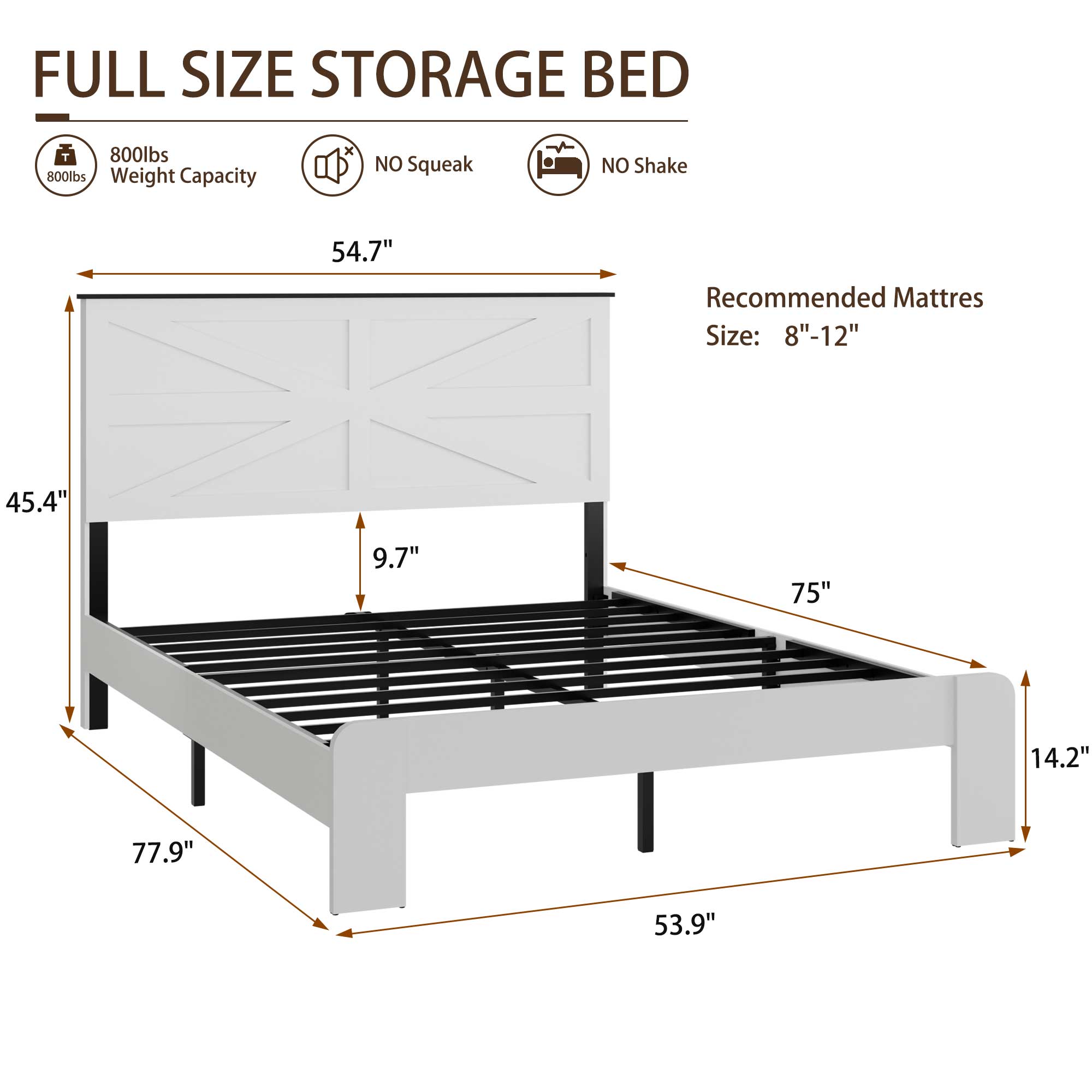 PAPROOS Bed Frame with Headboard