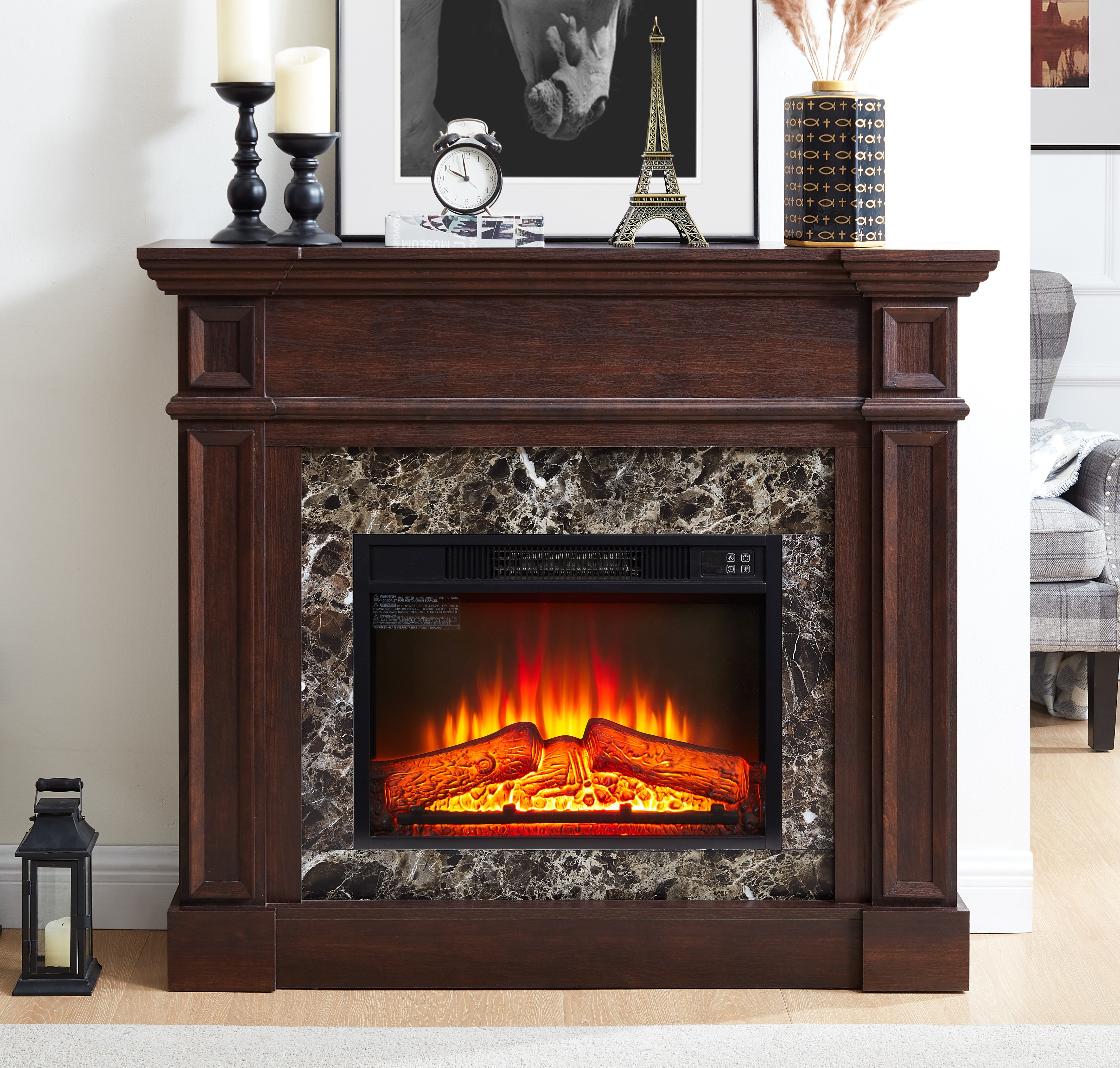 41''W Electric Fireplace with Mantel, 23'' Freestanding Fireplace Heater with Remote Control & Adjustable Flame, TV Stand for 42 inch TV, Living Room Bedroom, 1400W