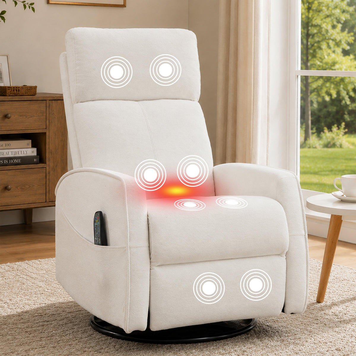 PAPROOS Recliner Chair with Massage and Heat, Fabric 360° Swivel Rocker Recliner, Rocking Chair for Nursery, Manual Recliner for Adults for Home Theater Living Room