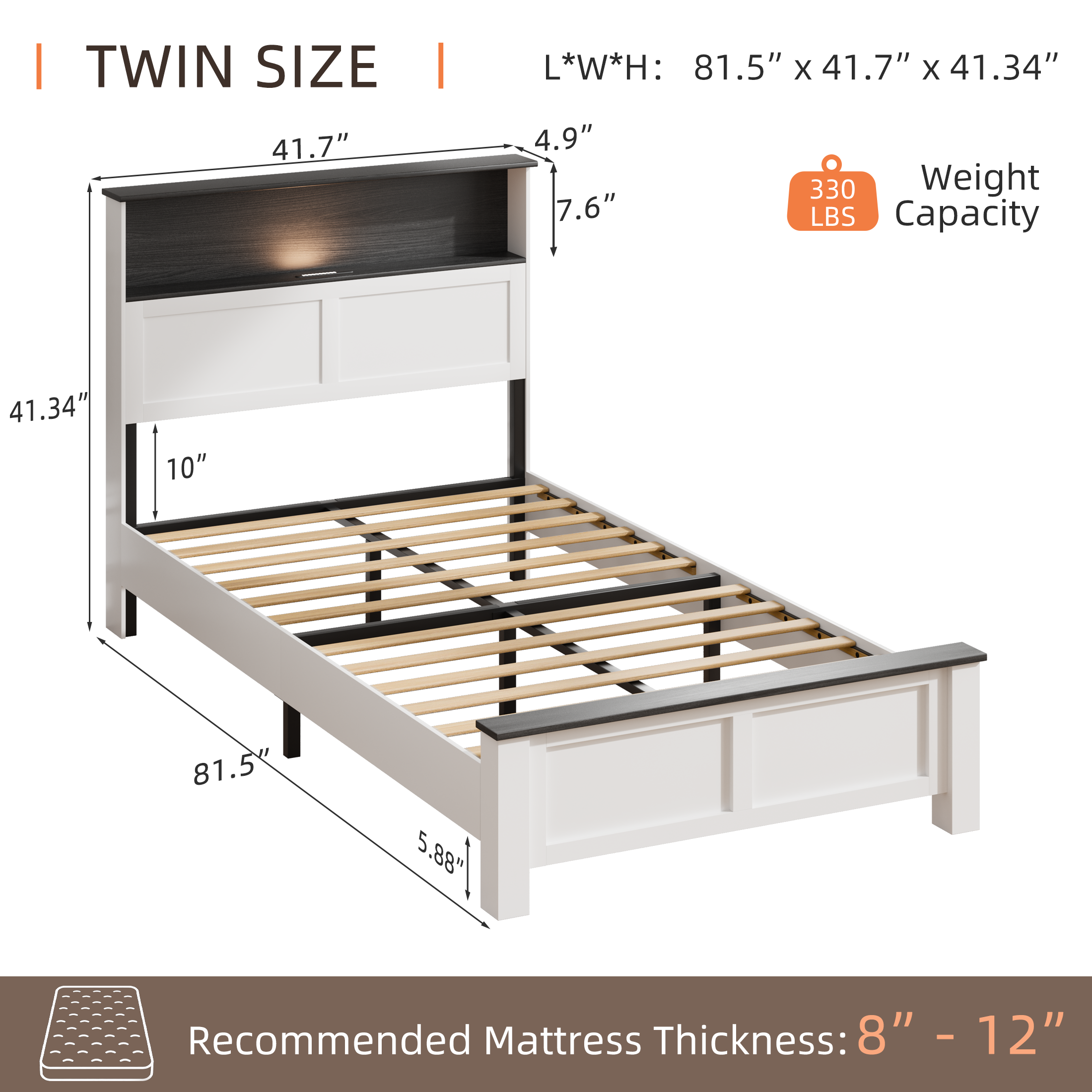 PAPROOS Wooden Twin Platform Bed Frame with Headboard and Footboard