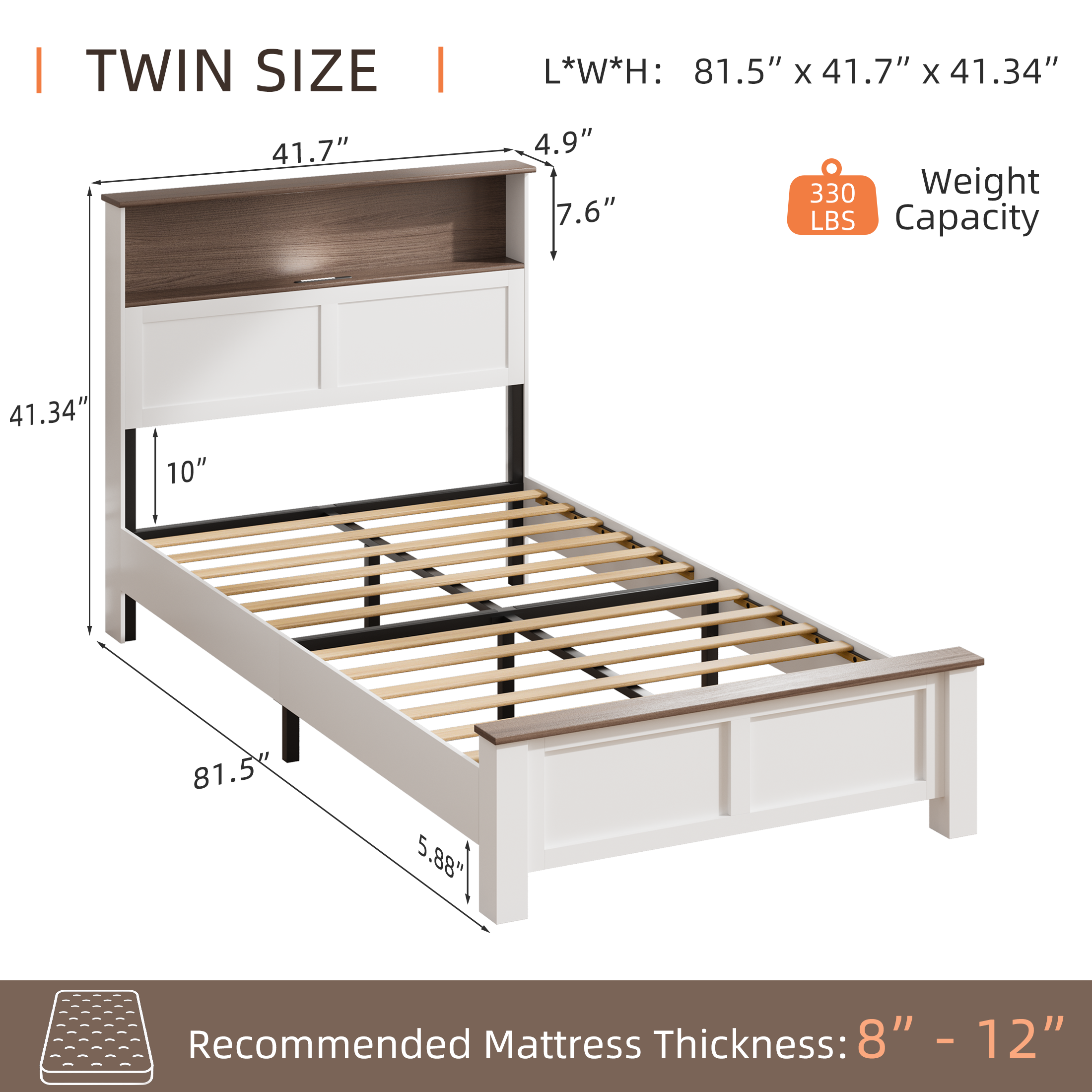 PAPROOS Wooden Twin Platform Bed Frame with Headboard and Footboard