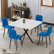 PAPROOS Dining Table Set for 4, 5-Piece Kitchen Table Set with Faux Marble Tabletop and 4 Velvet Upholstered Chairs, Square Kitchen Table and Chairs, Small Dining Set for Dining Room