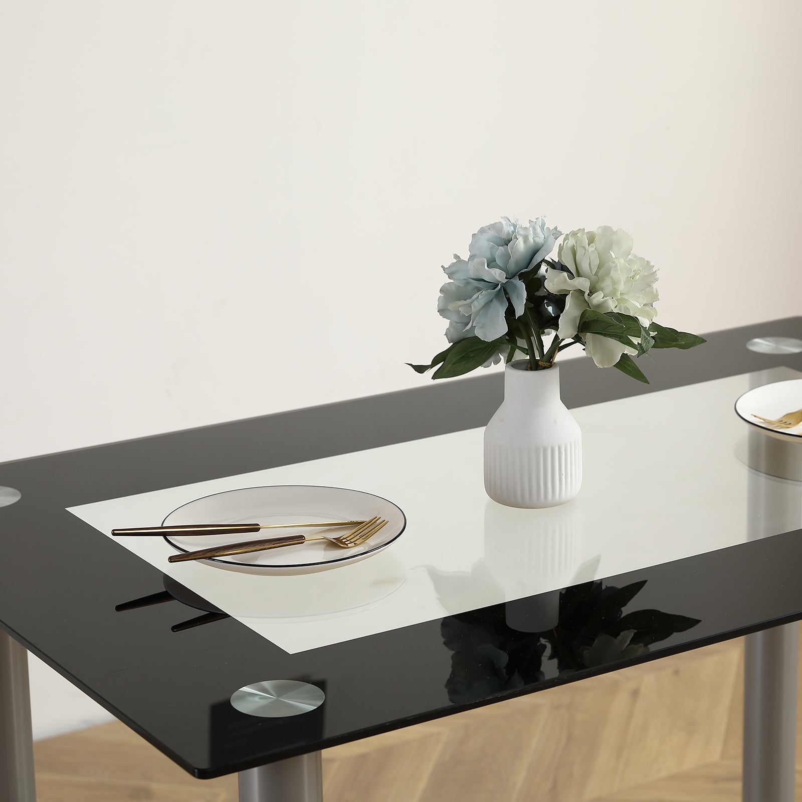 PAPROOS Tempered Glass Dining Table for 4