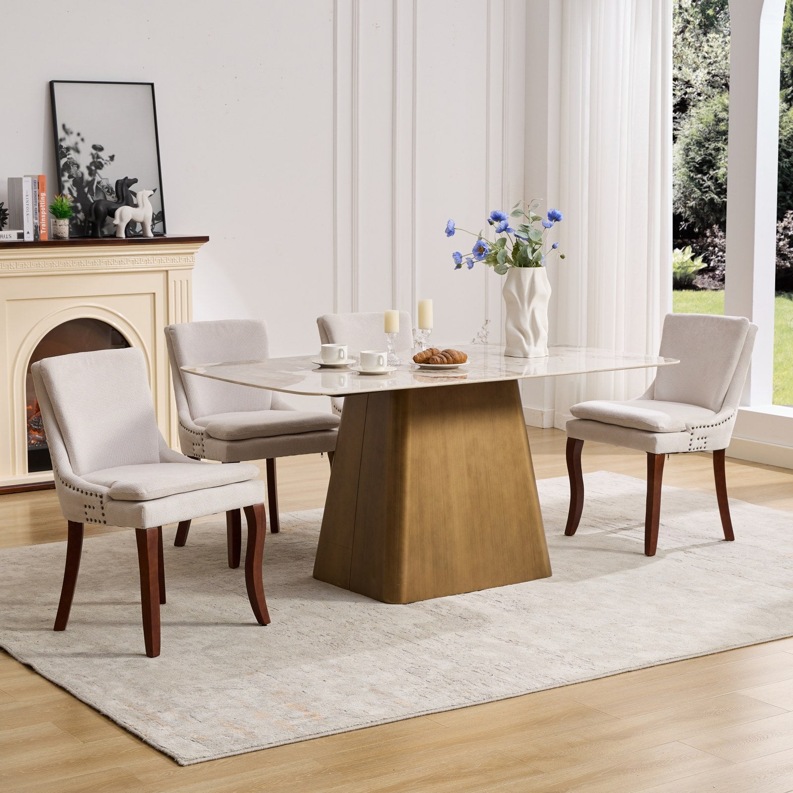 Dining Chairs Set of 2, Paproos Chenille Upholstered Dining Chairs, Modern Accent Chair with Nailhead Trim, Side Chair with Backrest and Wooden Curved Legs for Kitchen Dining Living Room