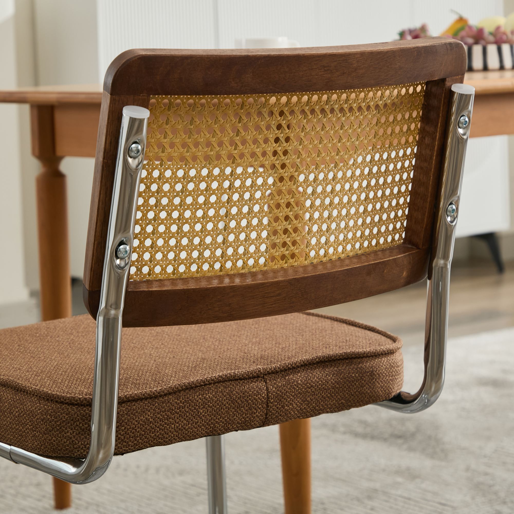 Dining Chairs Set of 2, Paproos Velvet Upholstered Dining Chairs, Mid Century Accent Chair Side Chair with Cane Back and Stainless Steel Chrome Legs, Dining Kitchen Living Room