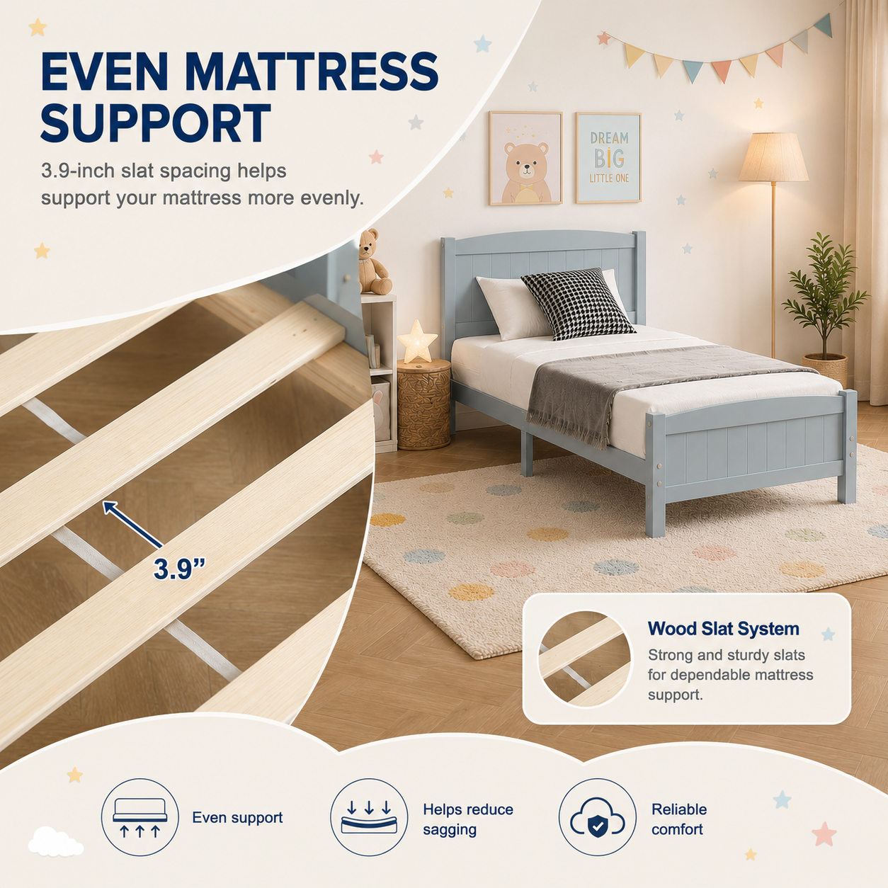 Twin Bed Frame, PAPROOS Wooden Platform Bed Frame with Headboard and Footboard, Twin Size Bed Frame with Underbed Storage, 330lbs Capacity, No Box Spring Needed, Grey