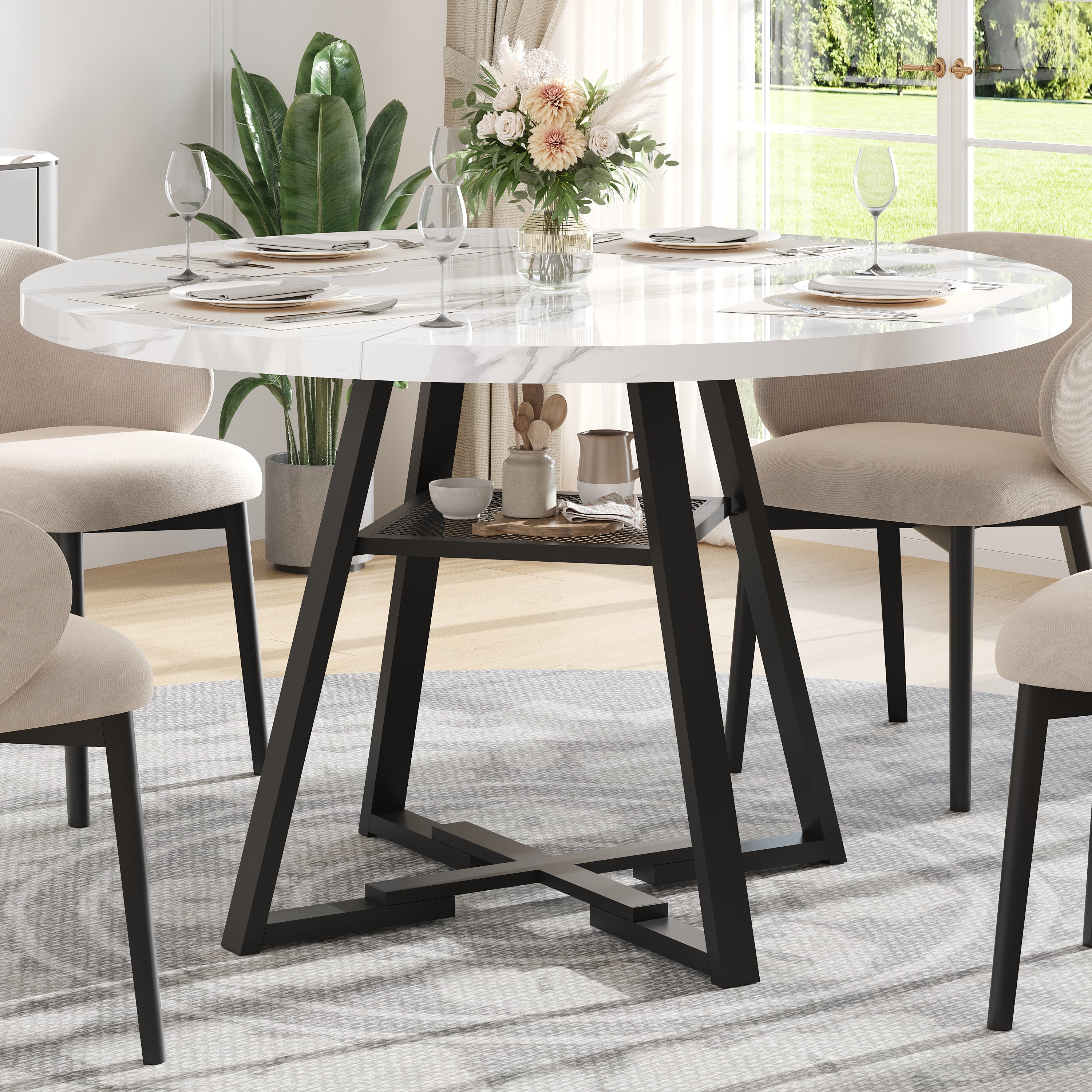 PAPROOS 43''Round Faux Marble Dining Table