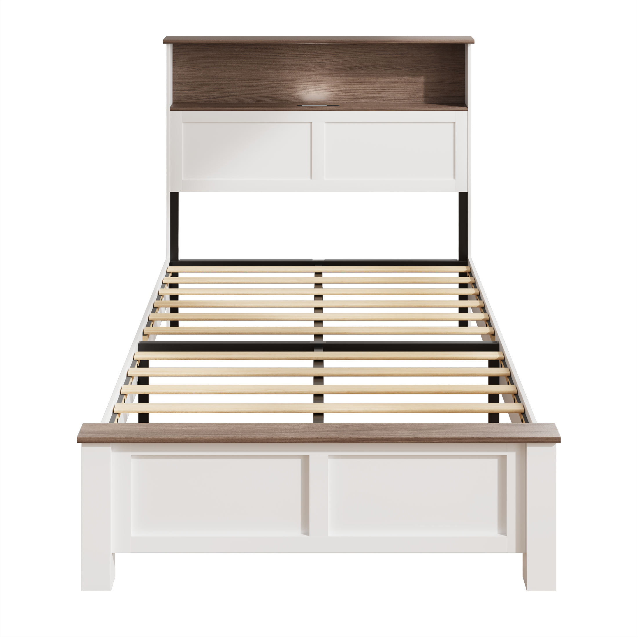 PAPROOS Wooden Twin Platform Bed Frame with Headboard and Footboard