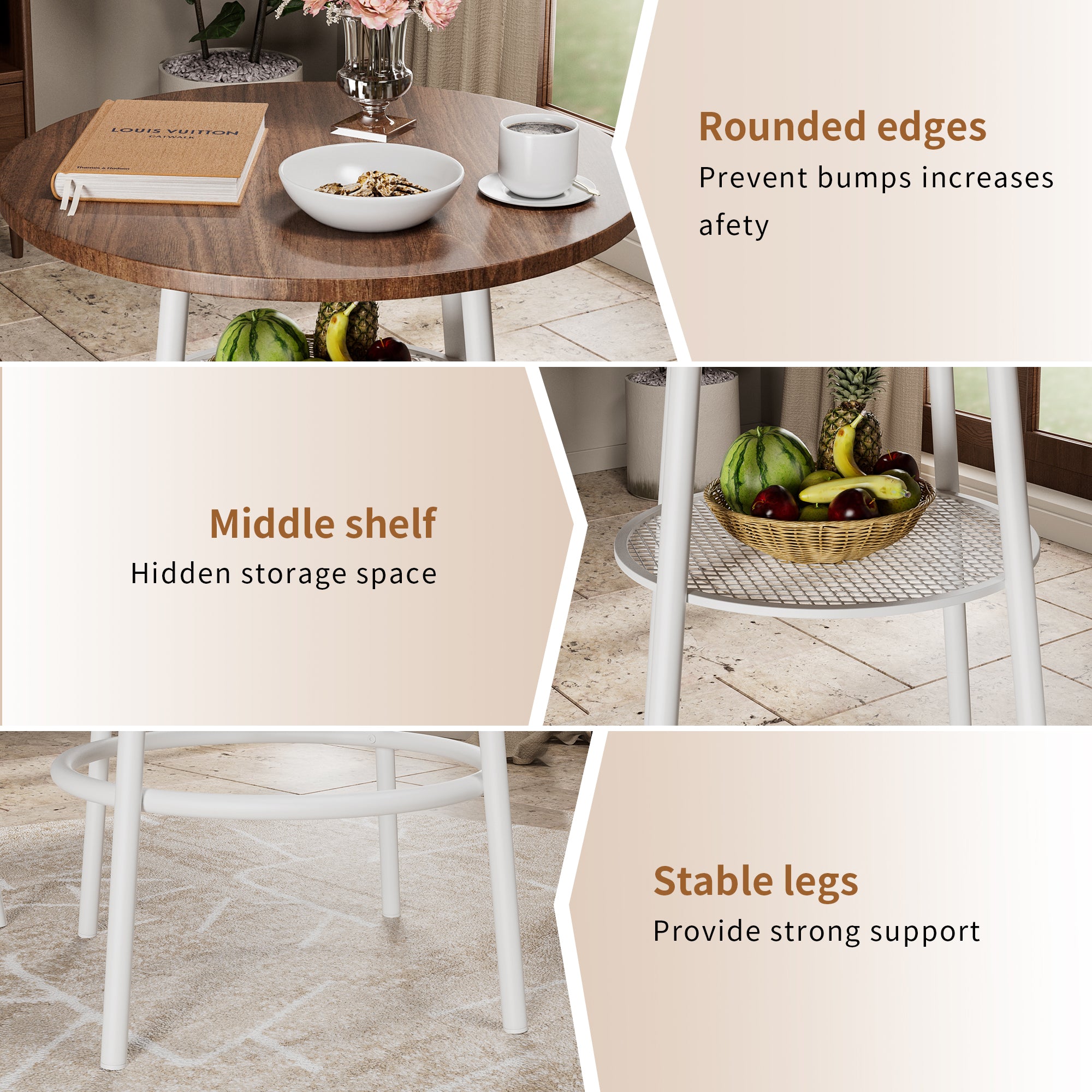 Piece Counter Height Dining Set, Paproos 23" Round Bar Table and 2 Bar Stools, Pub Table with Storage Rack, Bar Stools with Backrest, Industrial Bar Table Set for Kitchen Breakfast Nook