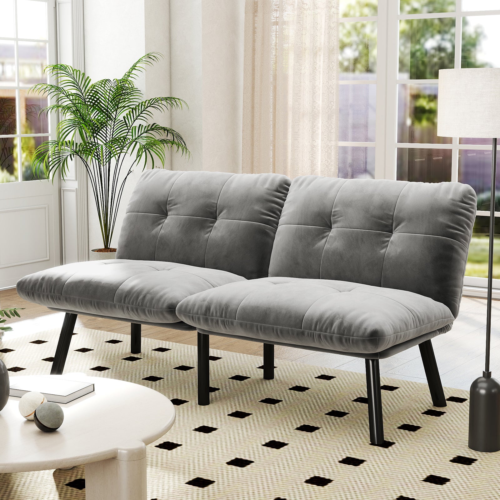 PAPROOS Convertible Futon Sofa Bed, Folding Sofa Bed Couch, Velvet Upholstered Sofa Bed Couch, Loveseat Recliner Sleeper for Living Room, Small Space, Apartment