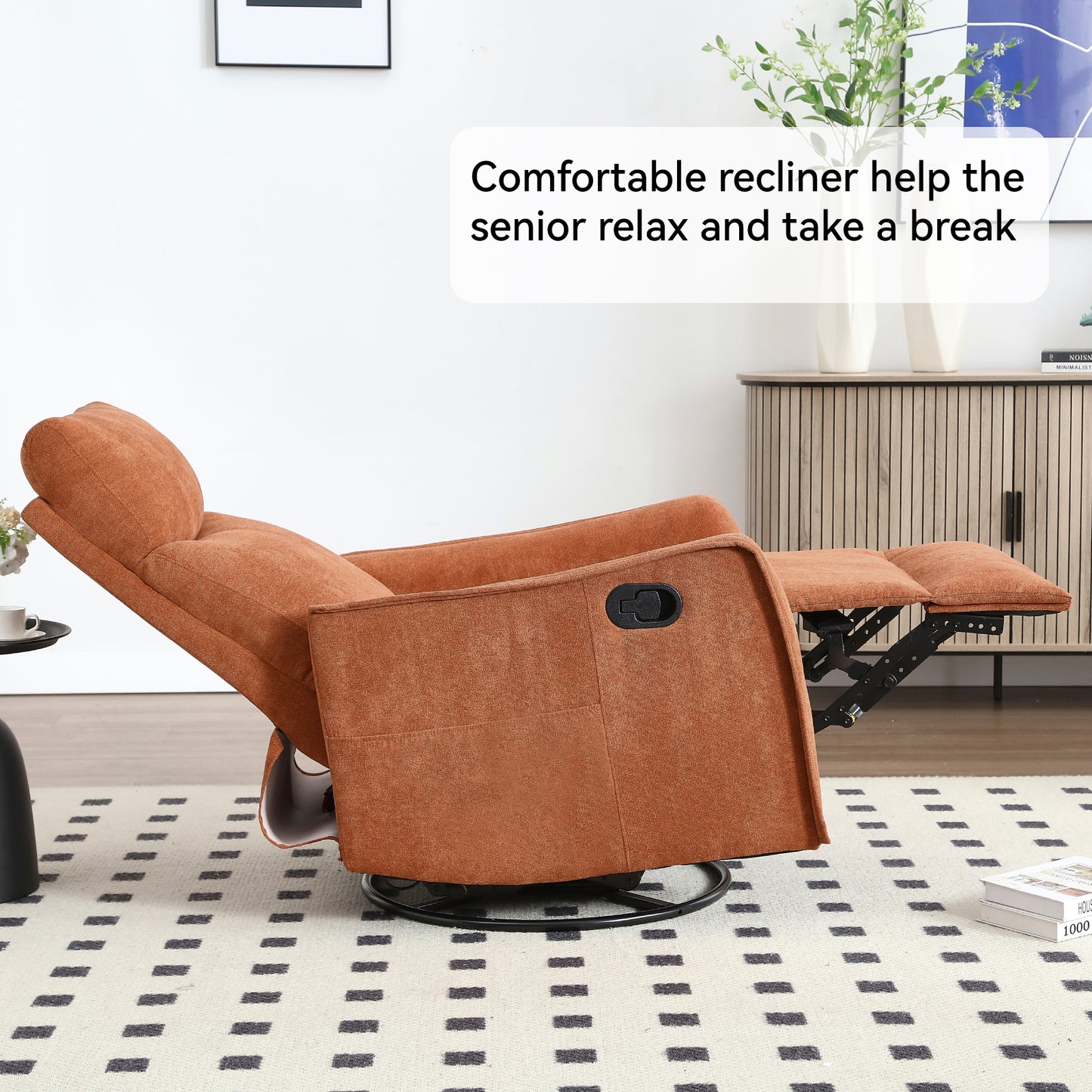 PAPROOS Heat Massage Recliner Chair, 360°Swivel Rocker Recliner Chair, Home Theater Recliner with 2 Side Pockets, Push Back Recliner, Nursery Chair for Bedroom, Living Room