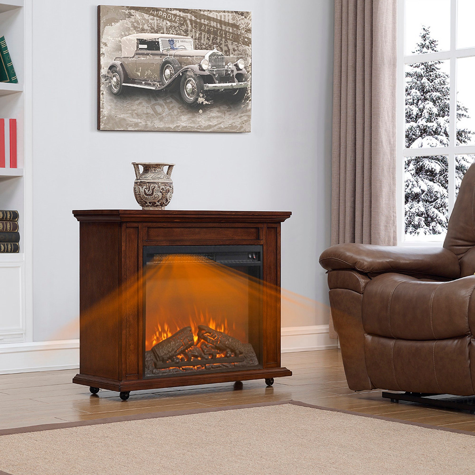 23 Inch Electric Fireplace Insert Heater, PAPROOS Freestanding & Recessed Fireplace Heater with Log Set, Realistic Flame, Electric Fireplace without Control, 1400W, Antique Black