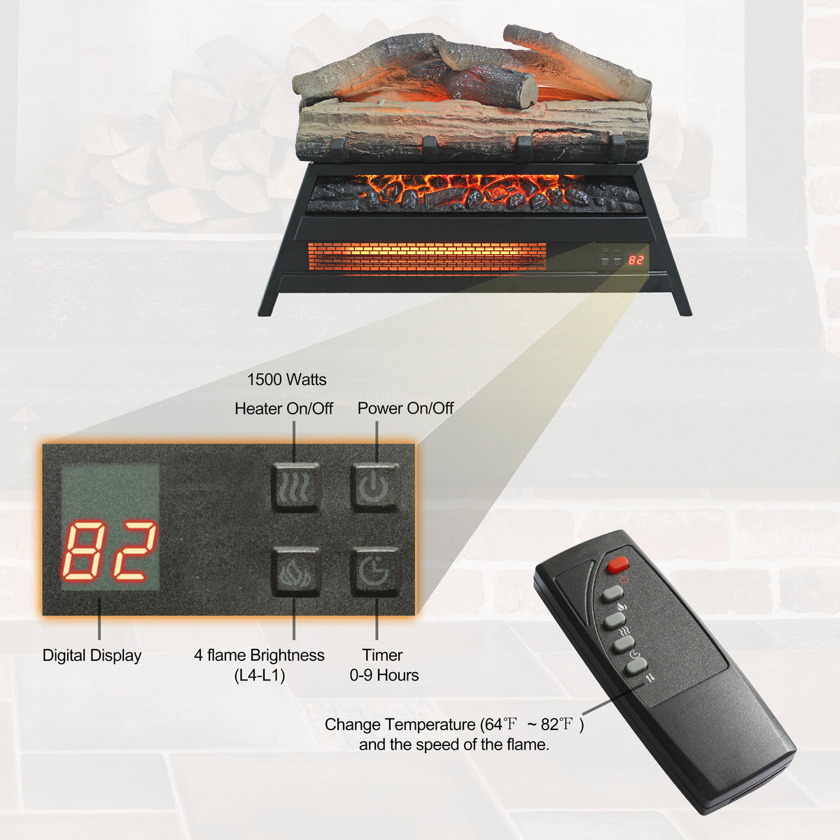 PAPROOS Electric Fireplace Log Set