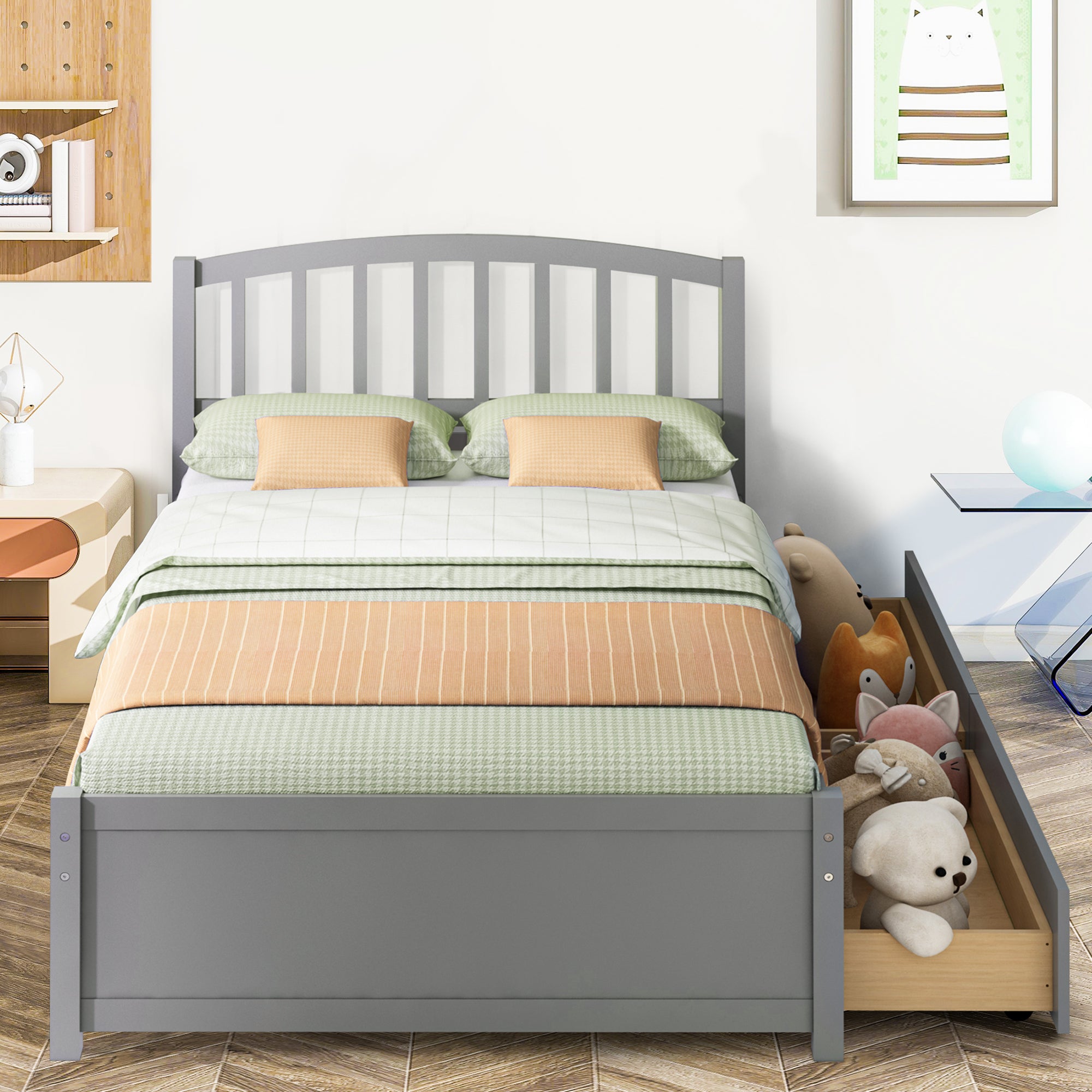PAPROOS Wood Platform Bed with Storage