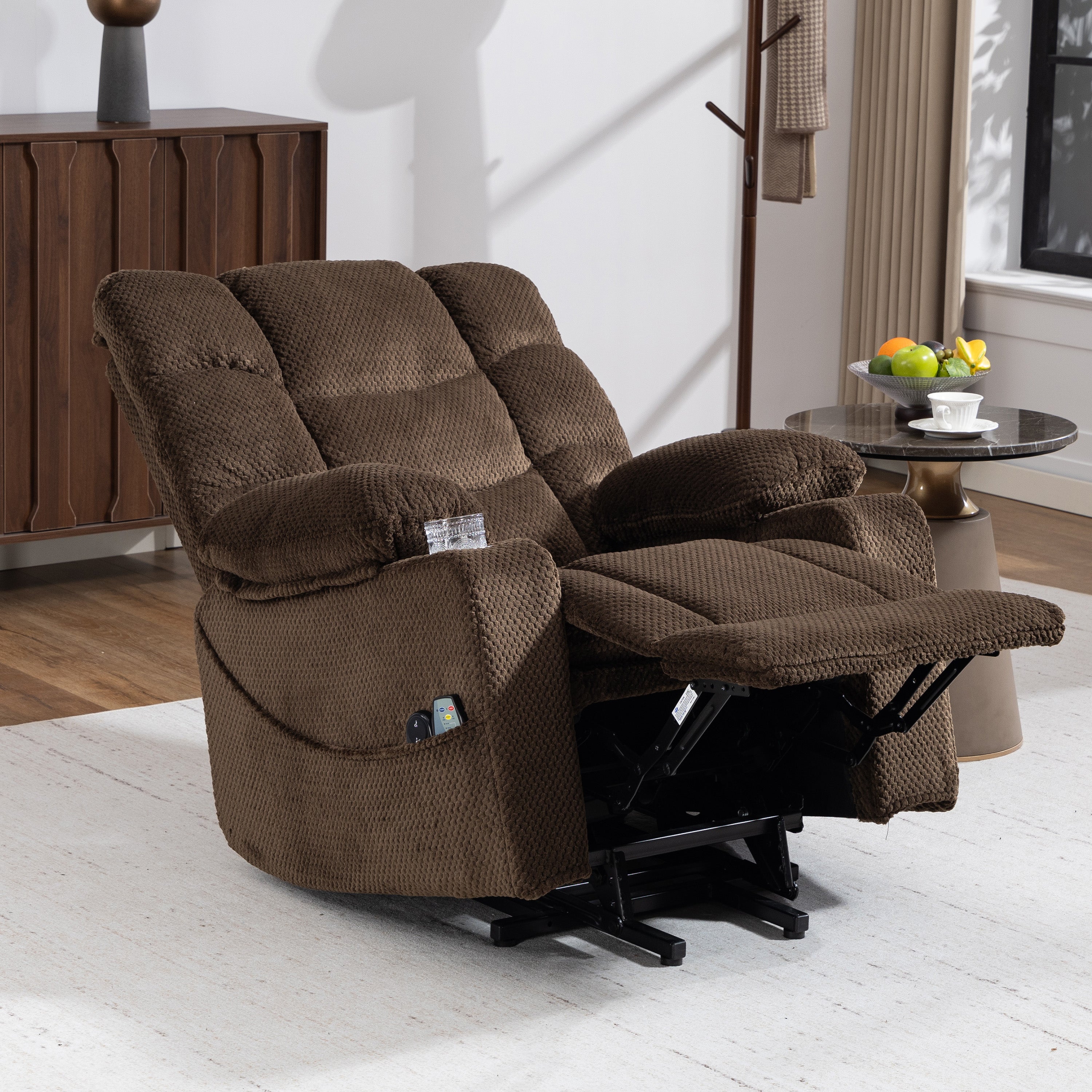 Power Lift Recliner Chair, Paproos Power Lift Recliner with Massage and Heat for Elderly, Reclining Sofa with Cup Holders & Side Pockets for Living Room, Velvet Fabric, Brown