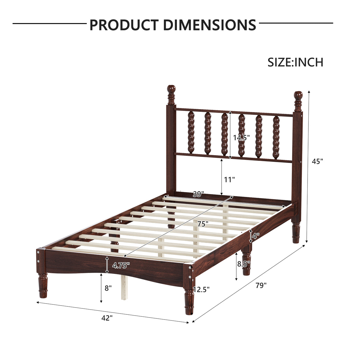 PAPROOS Queen Bed Frame with Spindle Headboard